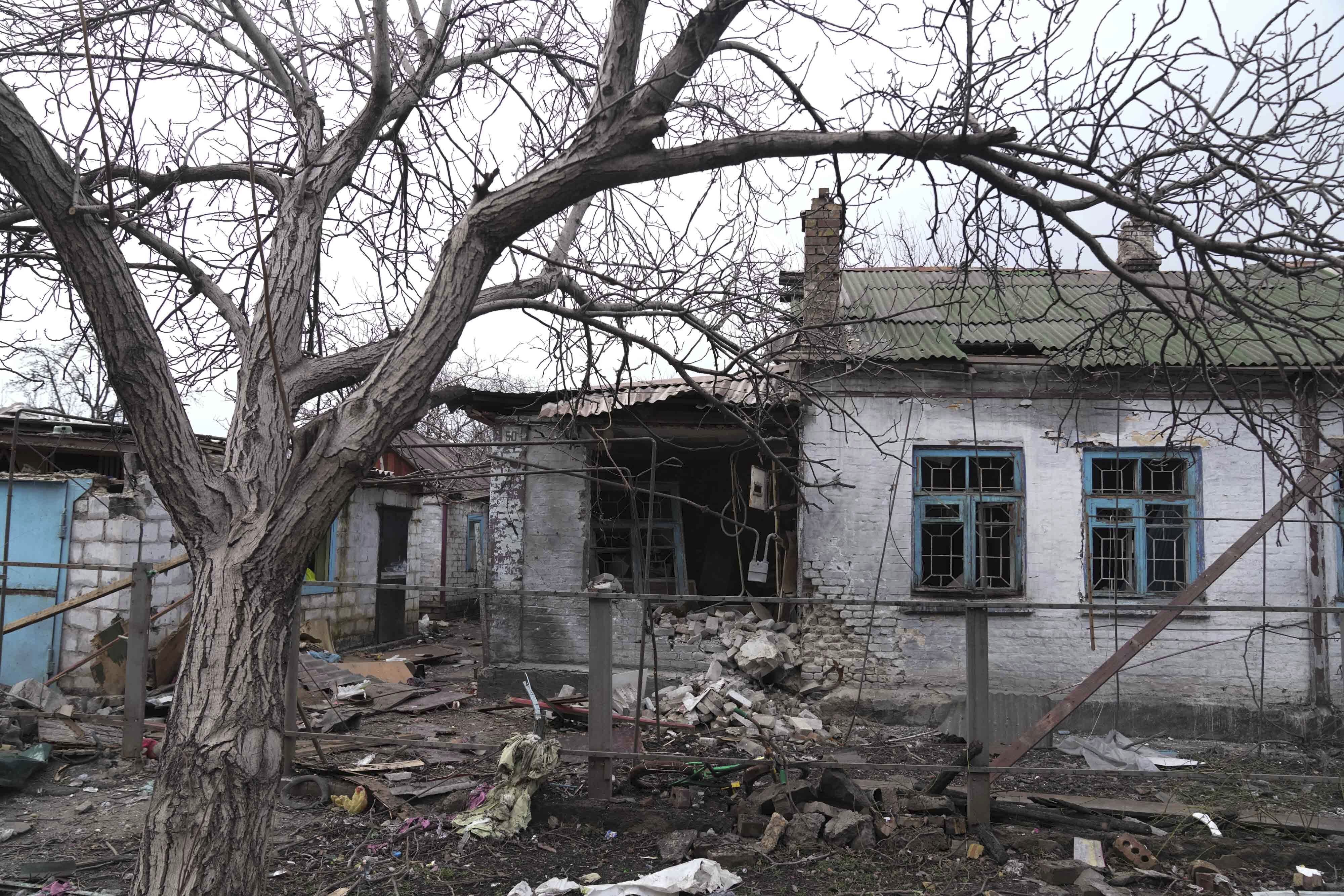 An apartment building is destroyed by shelling in Mariupol,