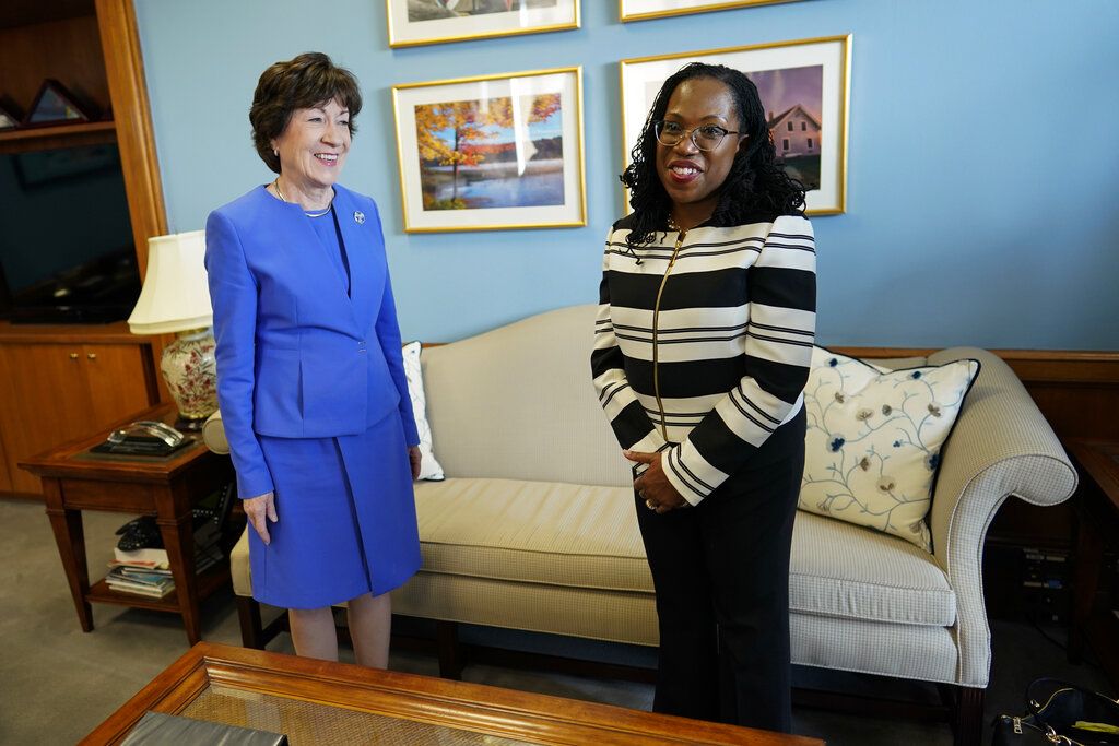 Supreme Court nominee Ketanji Brown Jackson meets with Republican Senator Susan Collins on Capitol Hill.