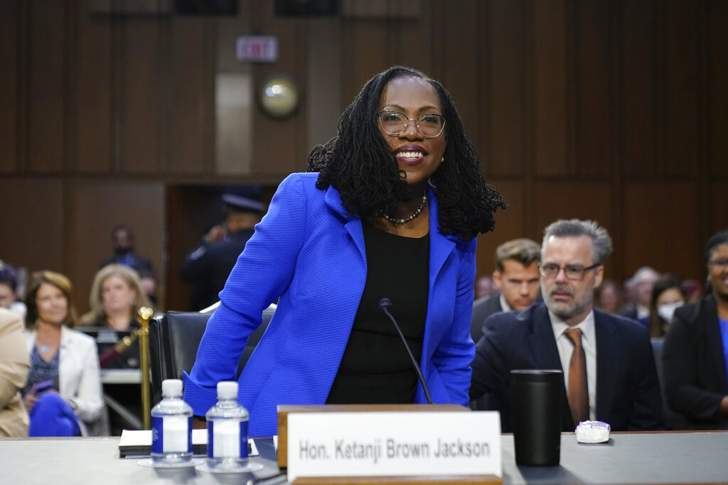Supreme Court nominee Ketanji Brown Jackson arrives for her Senate Judiciary Committee confirmation hearing on Capitol Hill.