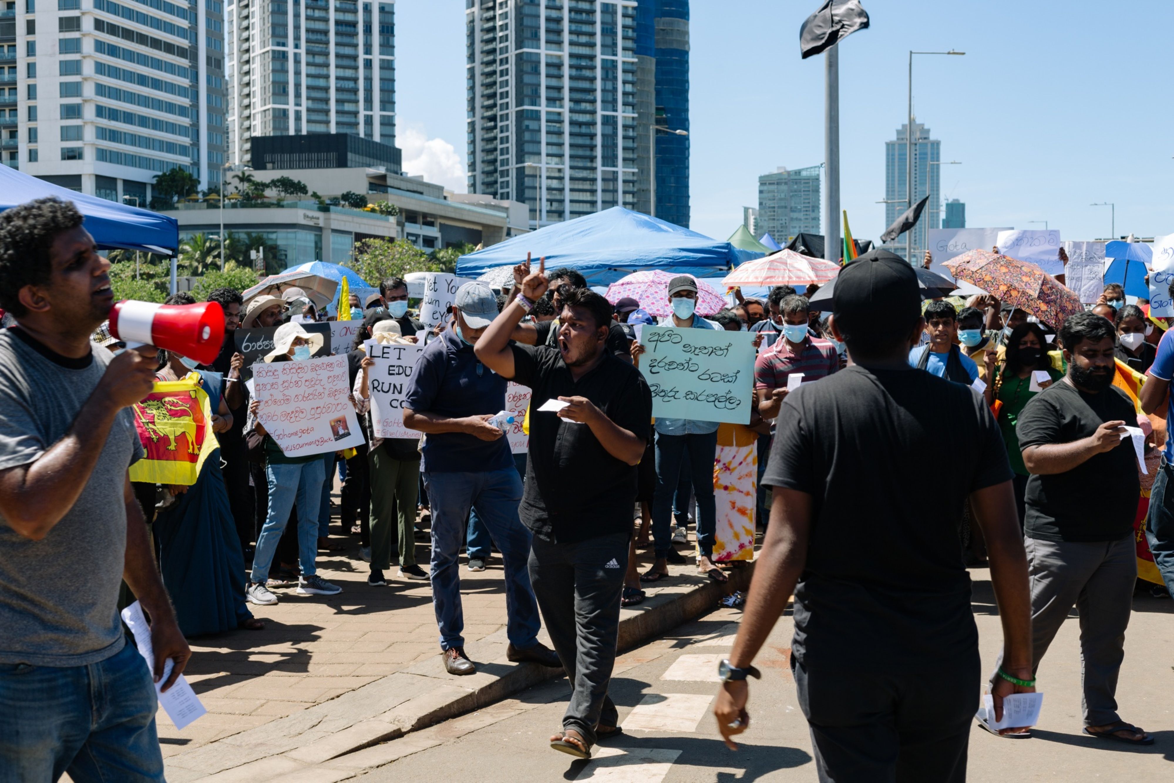 Protesters in front of Old Parliament Building in Colombo, Sri Lanka