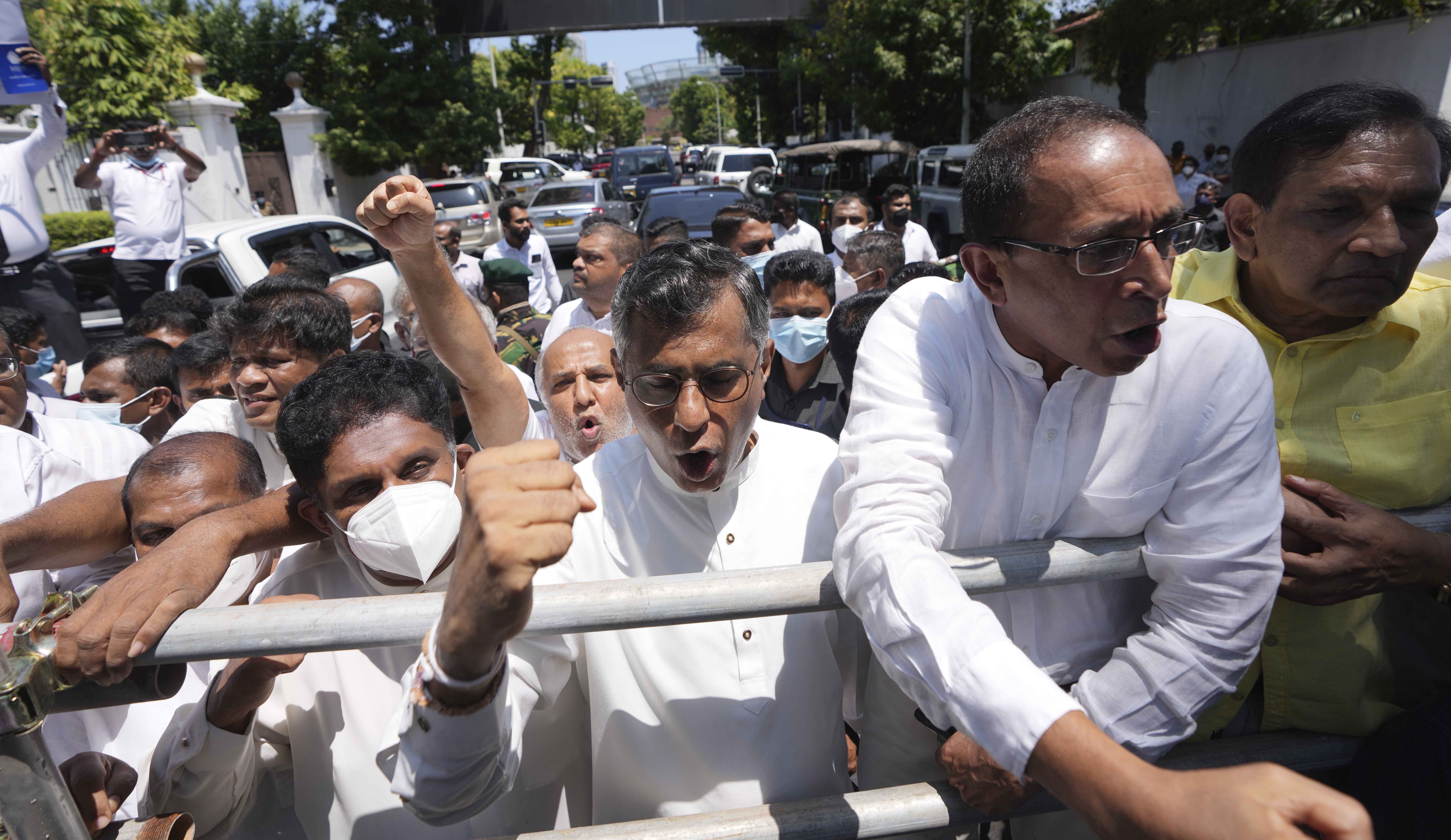 Sri Lankan opposition leader Sajith Premadasa, along with other opposition lawmakers