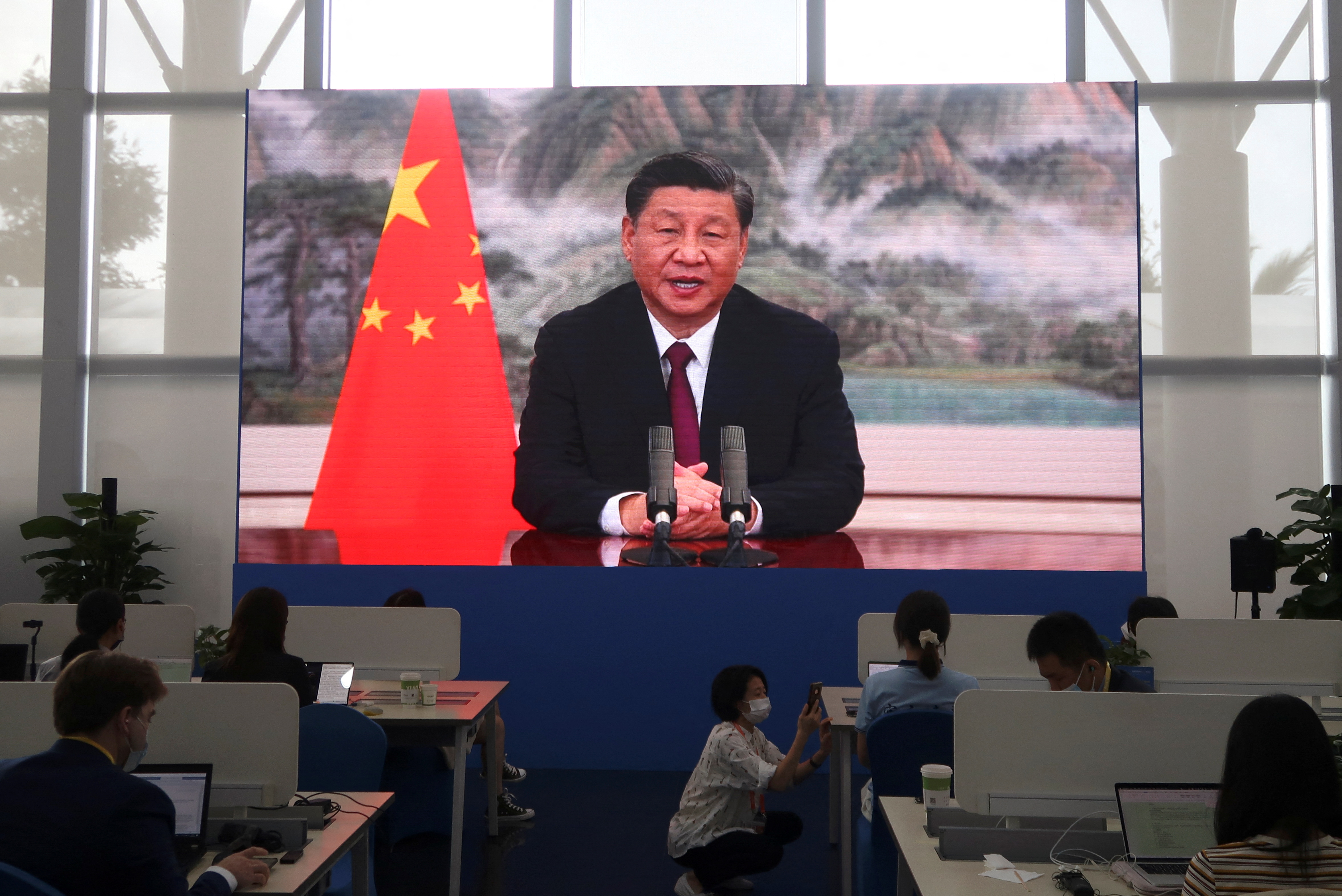 Chinese President Xi Jinping delivering keynote speech at opening ceremony of the Boao Forum for Asia via video link
