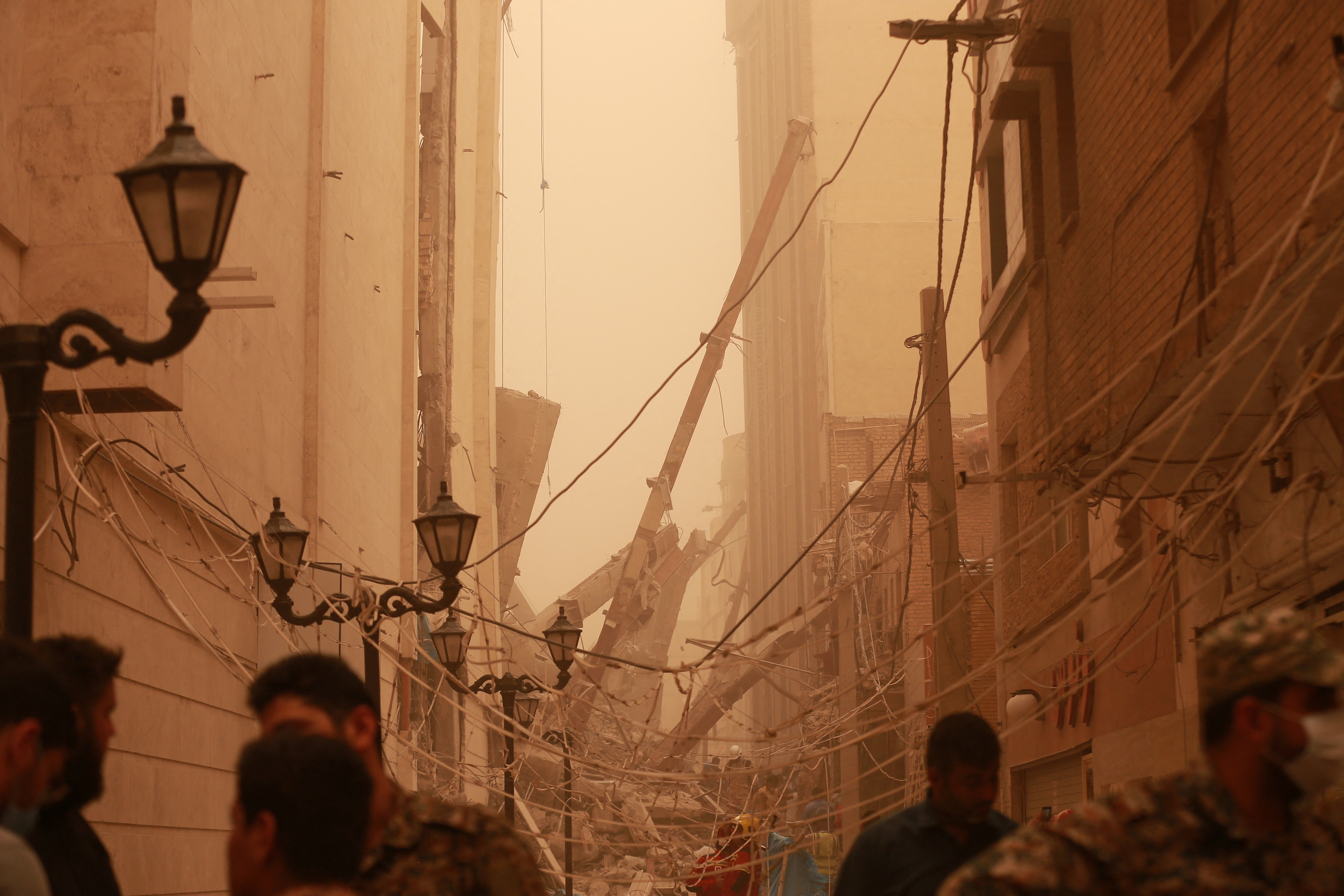 General view at the site of a 10-storey building collapse in Abadan, Iran