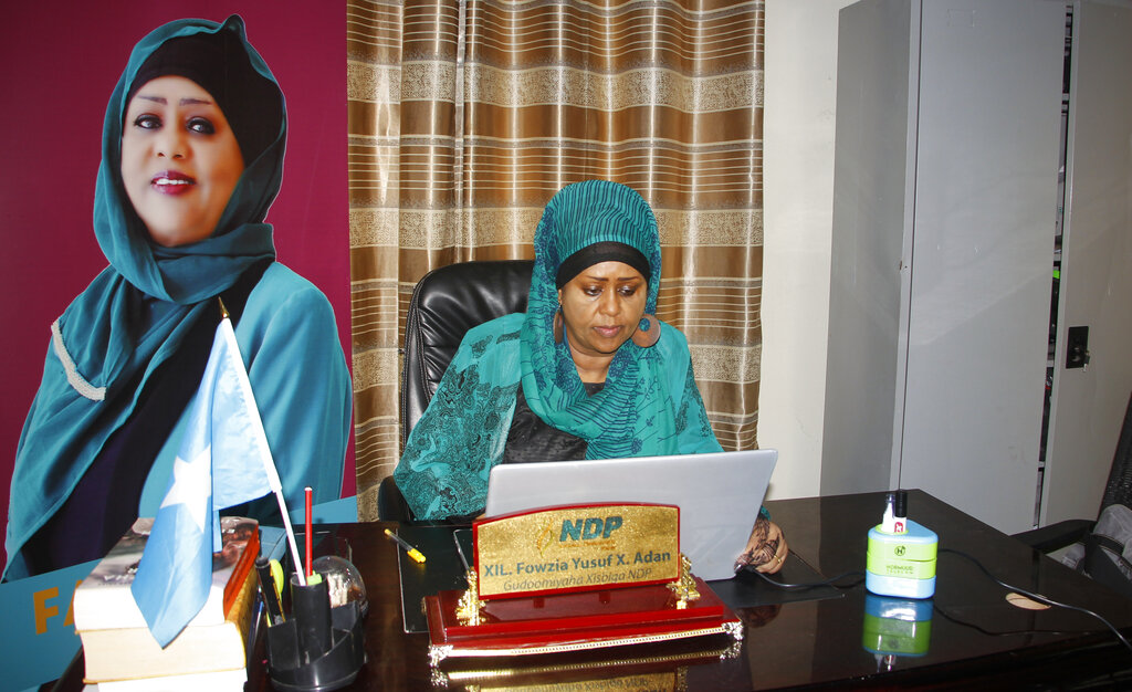 Somali lawmaker and presidential candidate Fawzia Yusuf H. Adam sits in her office in Mogadishu