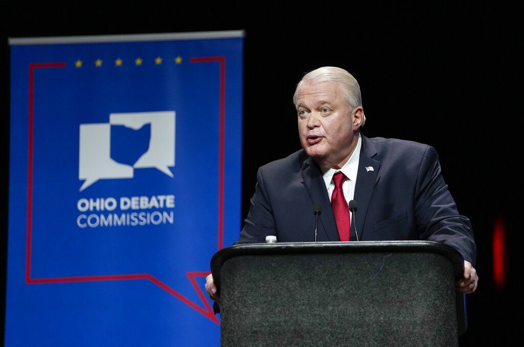 U.S. Senate Republican candidate Mike Gibbons gives a response during Ohio's U.S. Senate Republican Primary debate.
