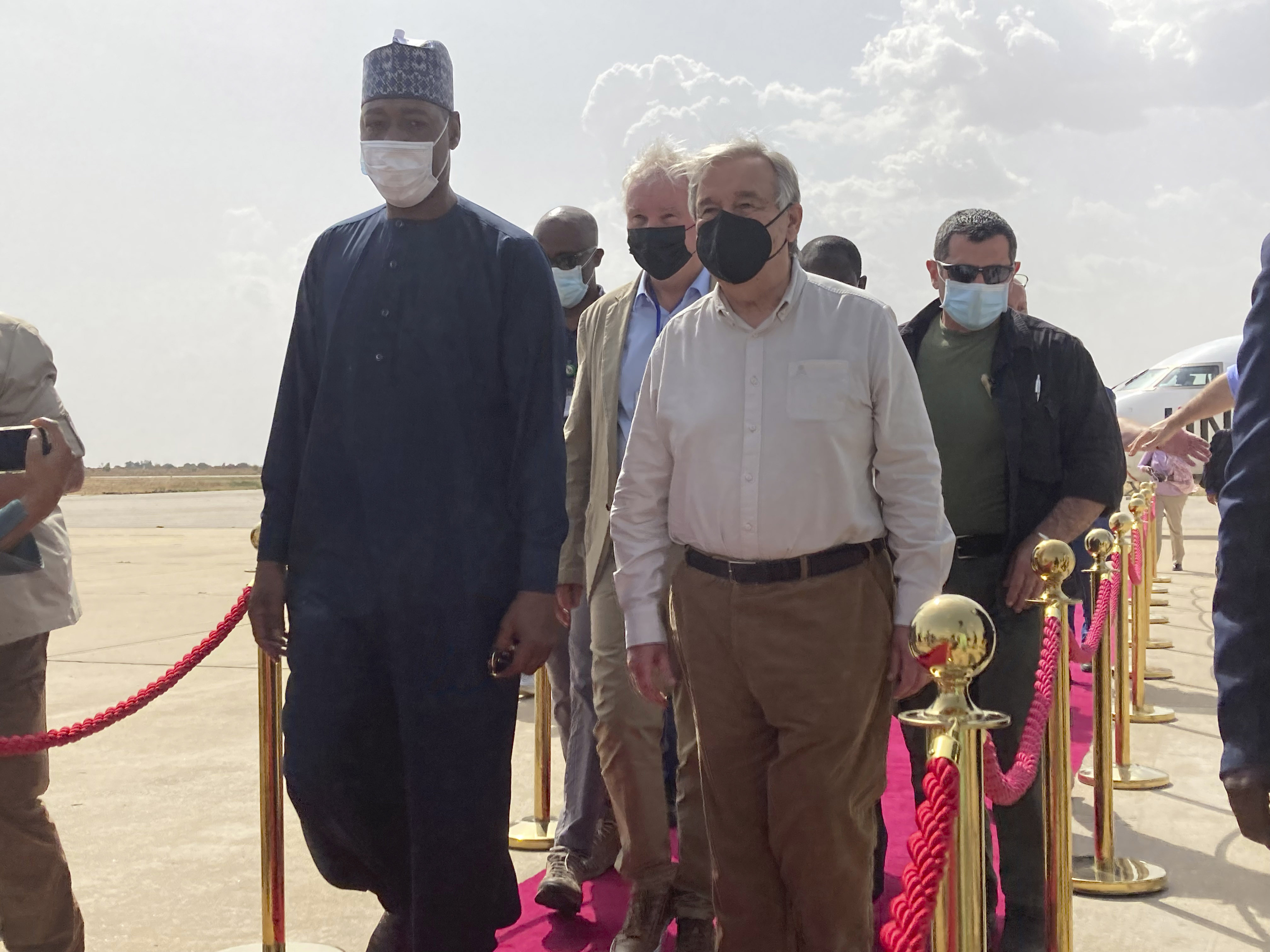 United Nations Secretary-General Antonio Guterres in Maiduguri, Nigeria with Borno state governor Babangida Zulum
