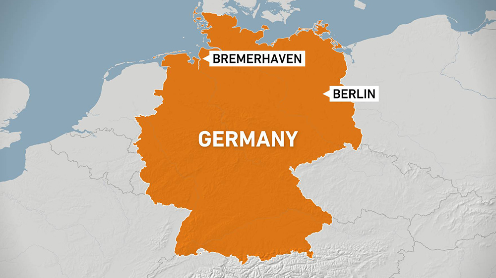 A map of Germany showing Berlin and Bremerhaven
