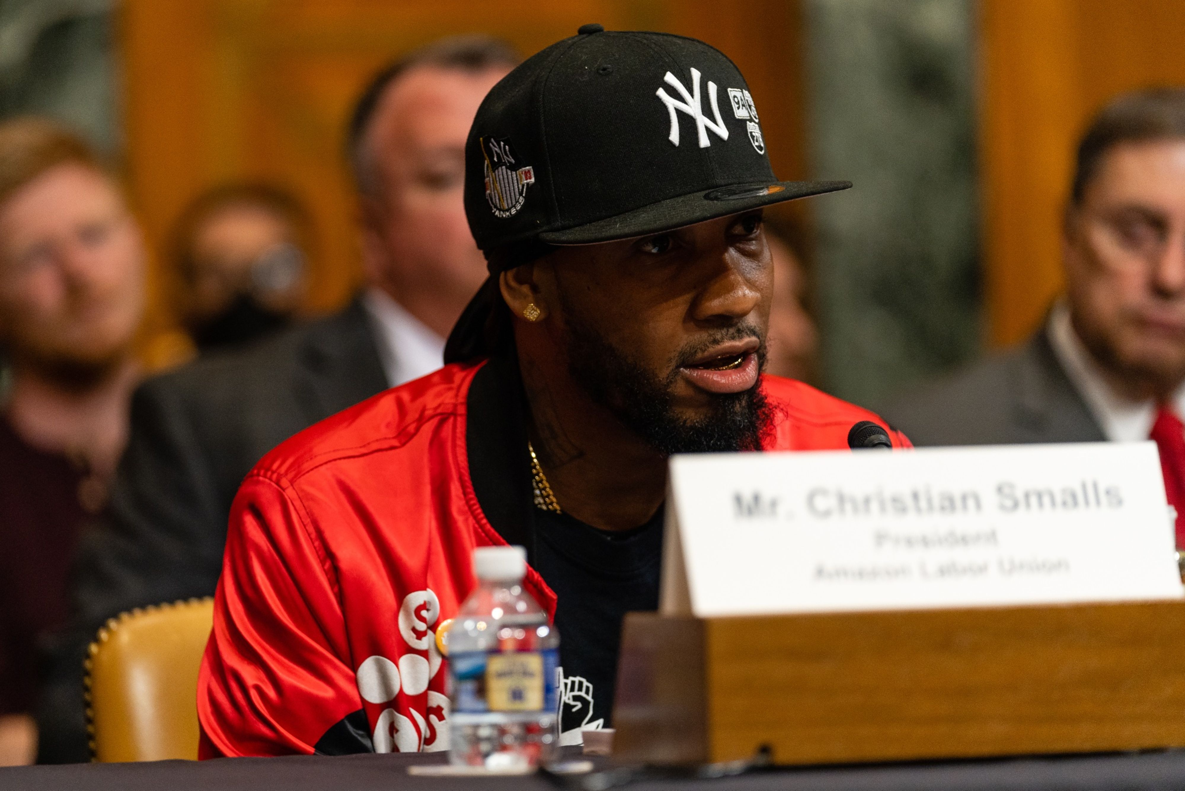 Christian Smalls, founder of the Amazon Labor Union (ALU), speaks during a Senate Budget Committee hearing in Washington, D.C., U.S.