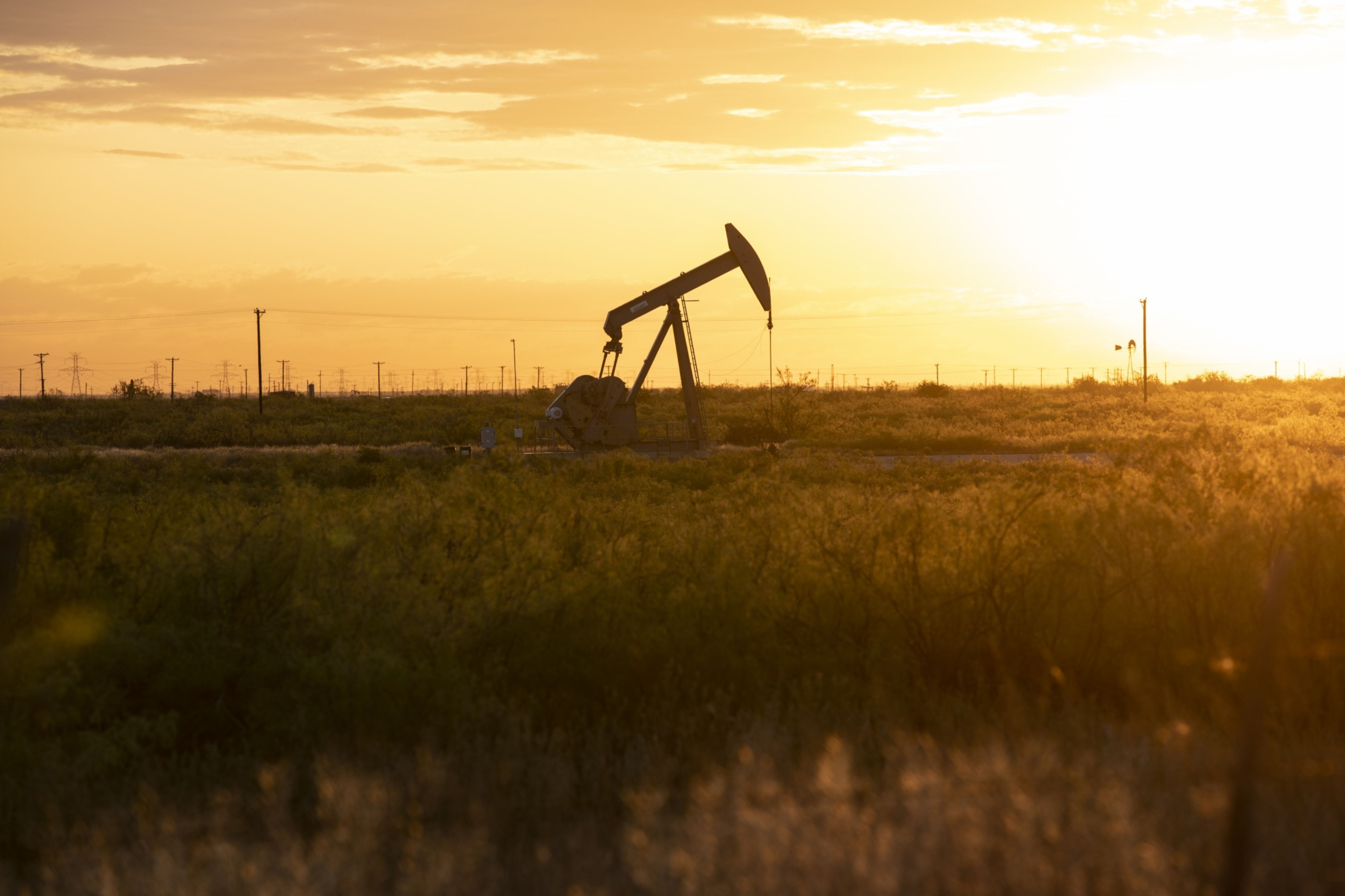 A pump jack operates just outside of Midland, Texas, U.S.