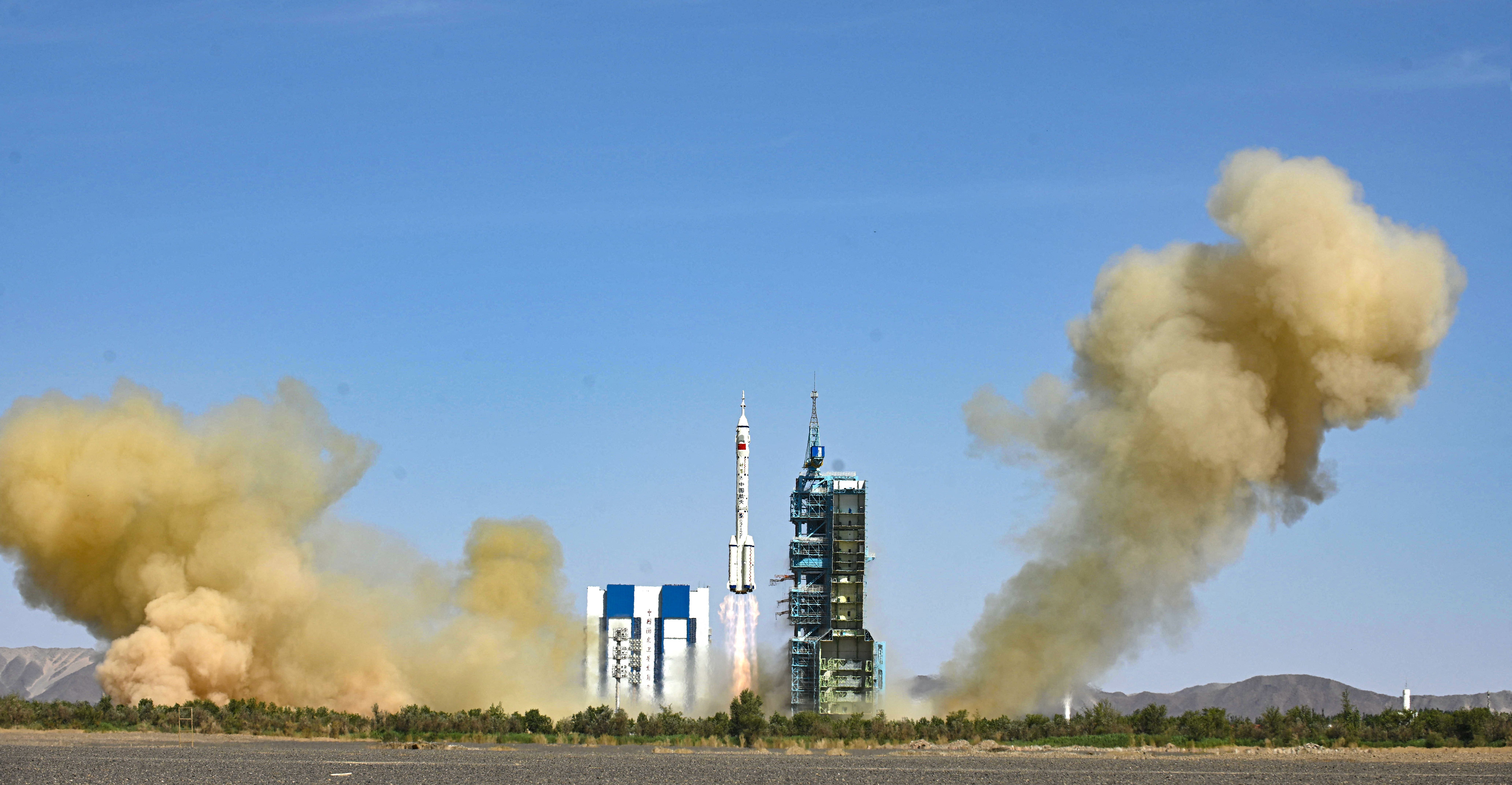 The rocket carrying the Shenzhou-14 mission with three Chinese astronauts lifts off at the Jiuquan Satellite Launch Center