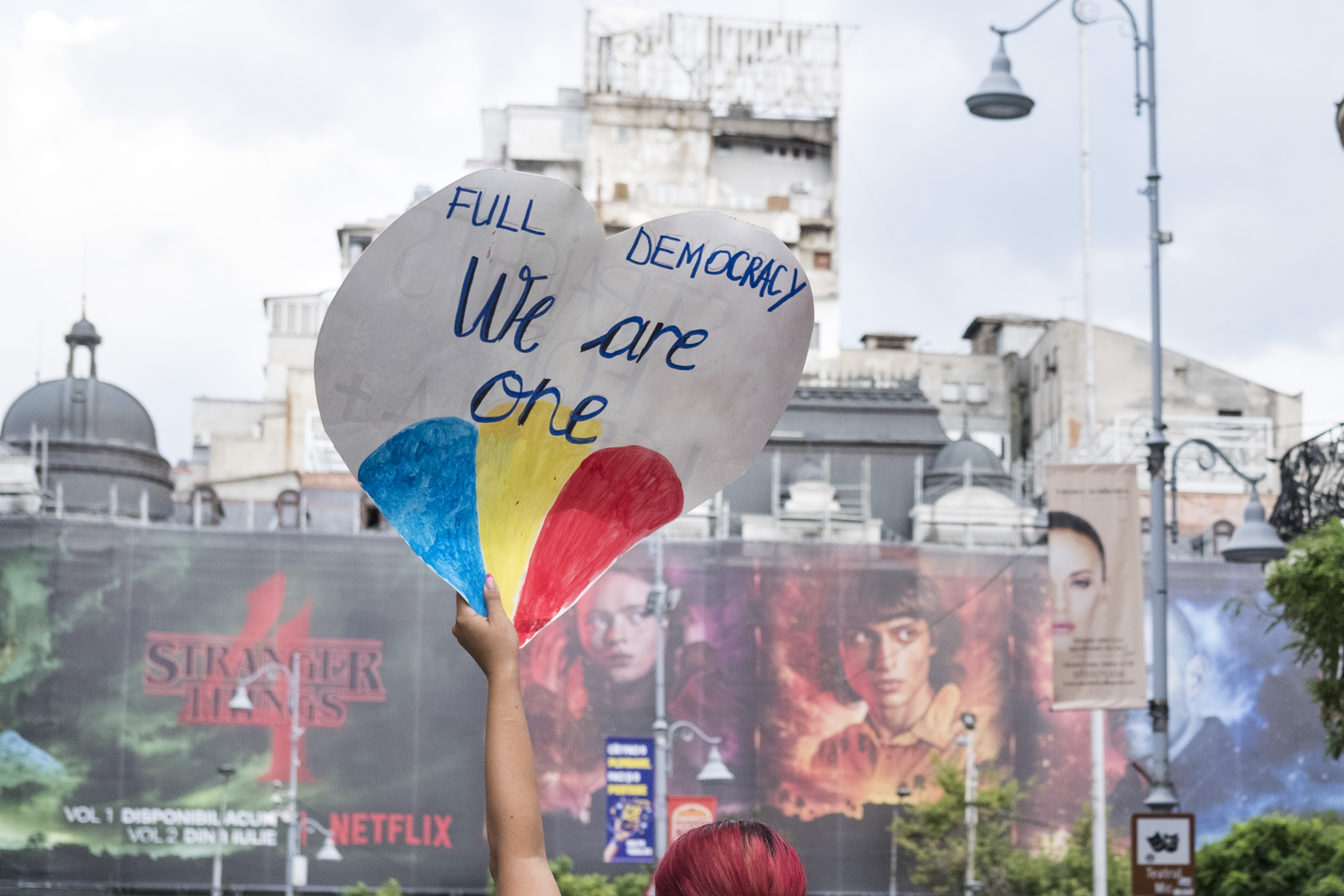 A banner in support of equal democratic rights