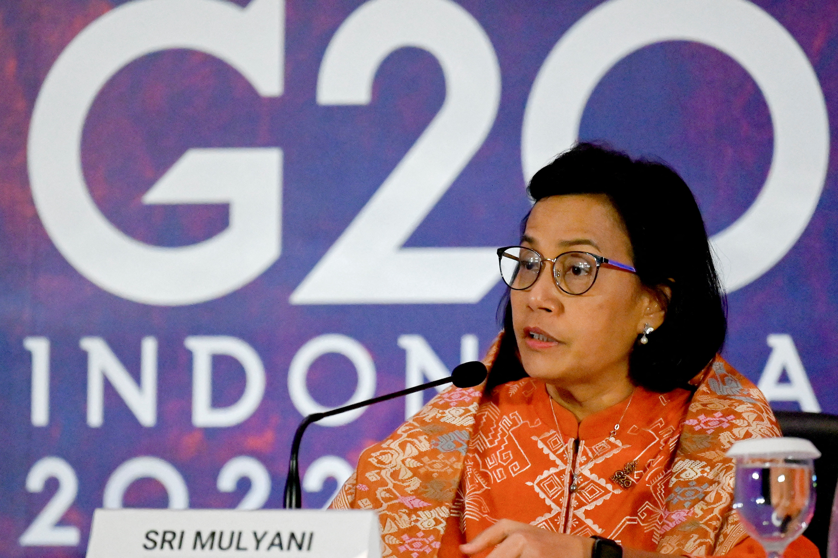 Indonesian Finance Minister Sri Mulyani Indrawati during a press conference.