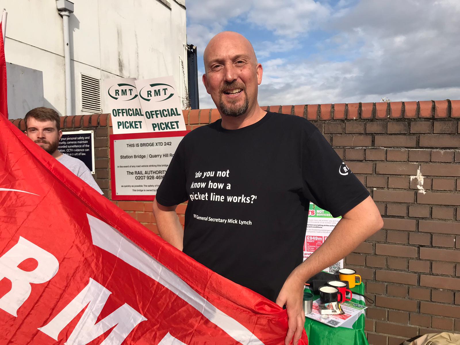 Striking rails workers at Tonbridge station in Kent.