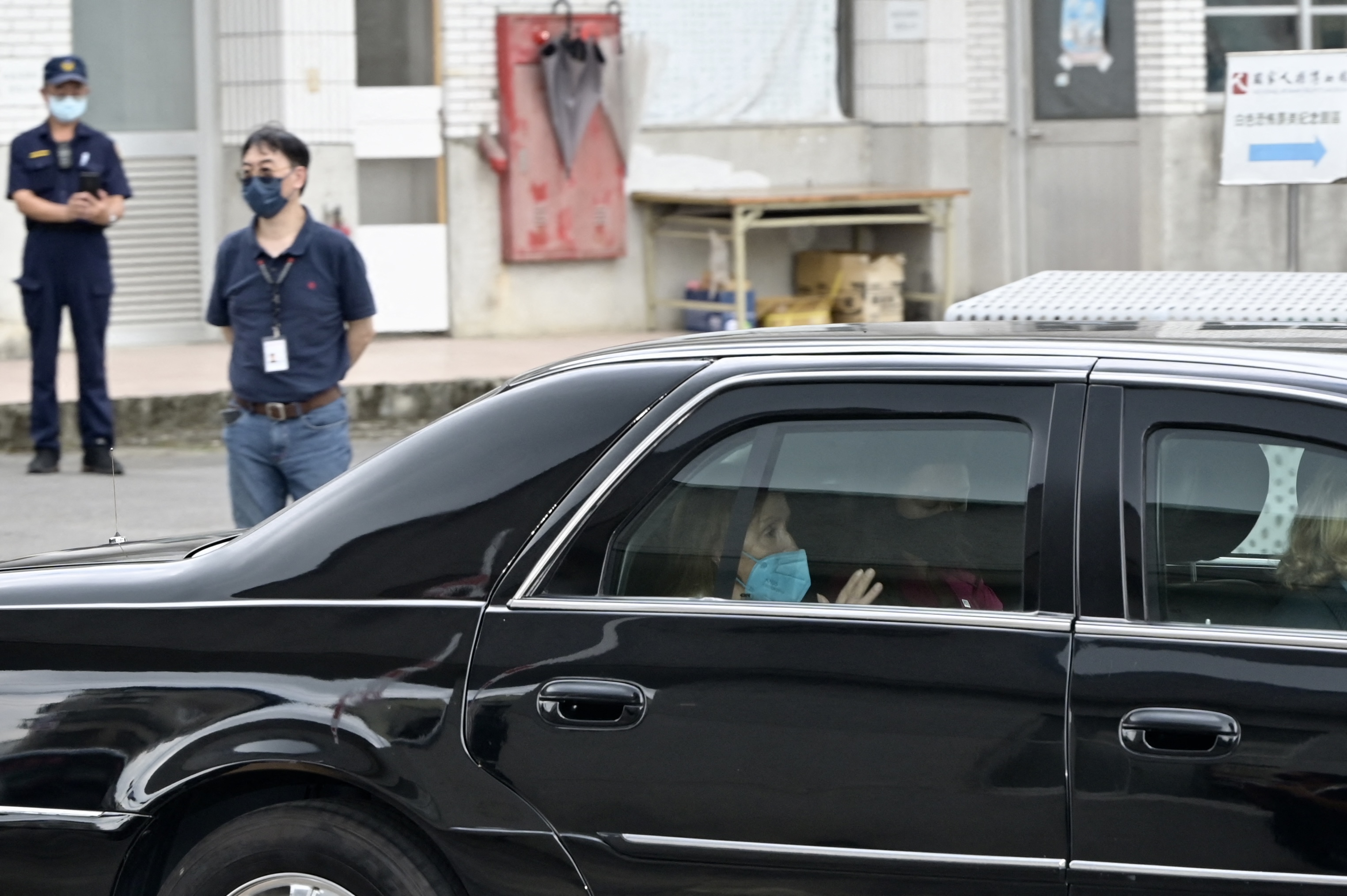 Nancy Pelosi (C) arrives at the Jing-Mei White Terror Memorial Park in New Taipei City