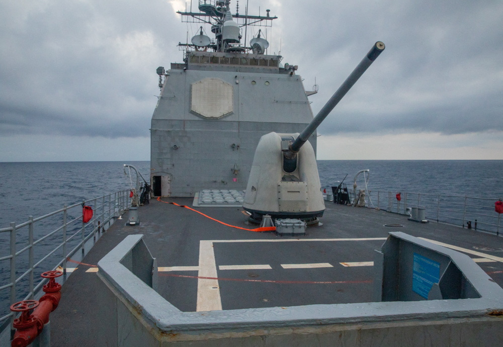 Ticonderoga-class guided-missile cruiser USS Antietam (CG 54), deployed to the US 7th Fleet conducts underway operations in the Taiwan Strait, August 28, 2022.