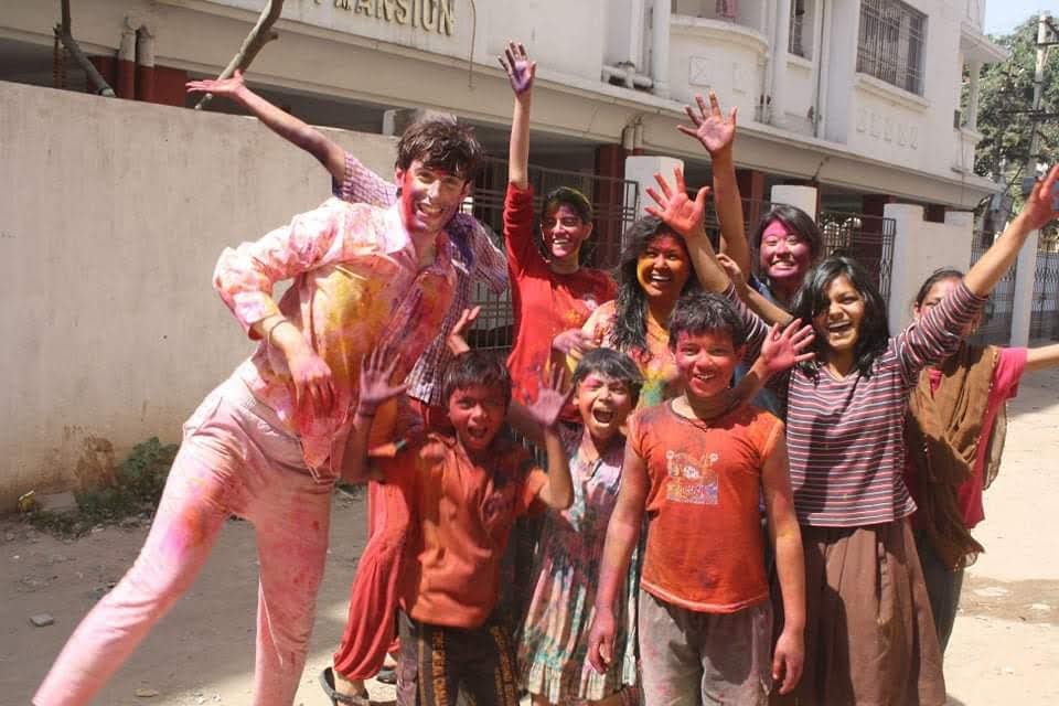 Friends celebrating Holi