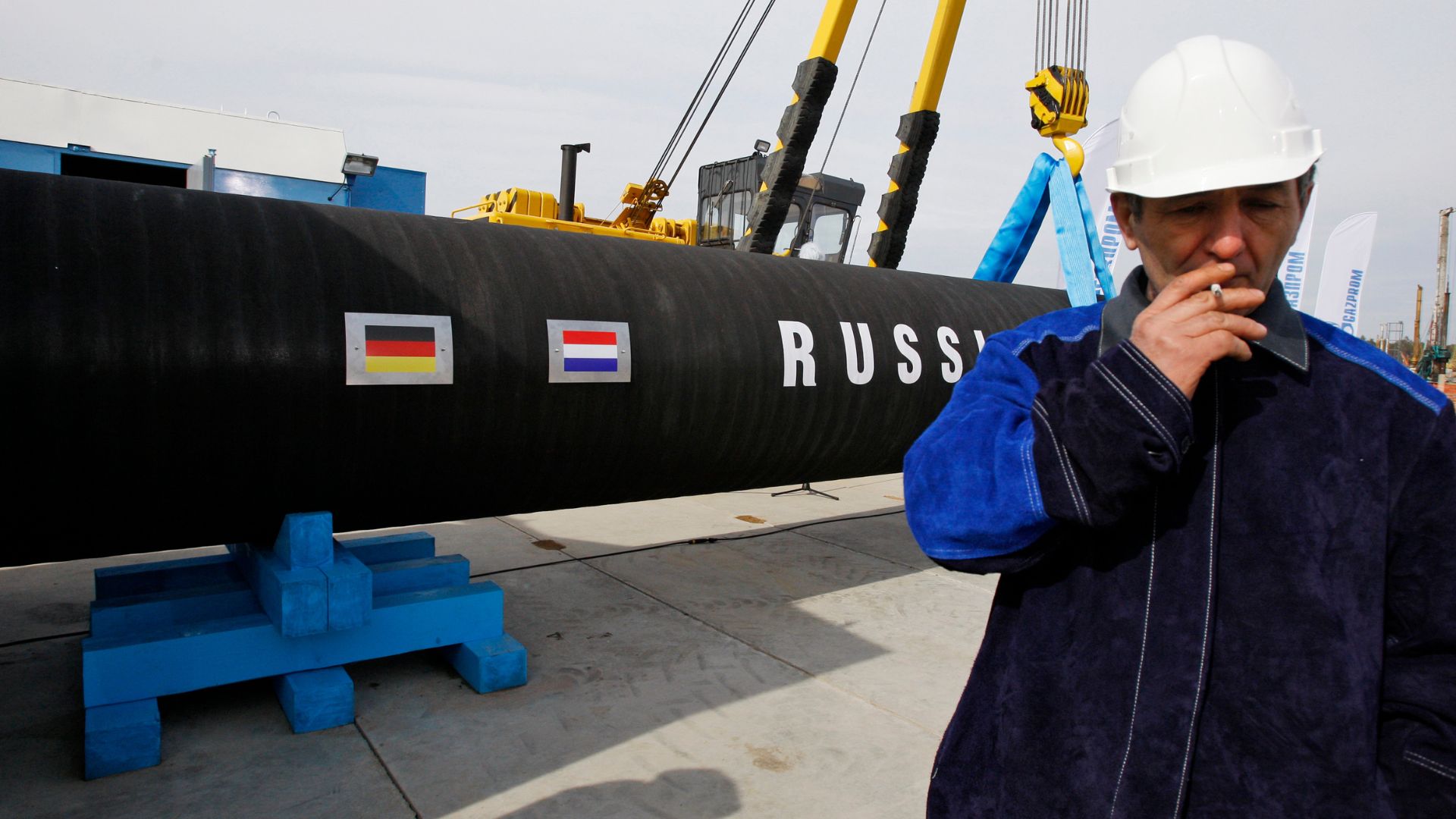 A Russian construction worker at a natural gas pipeline