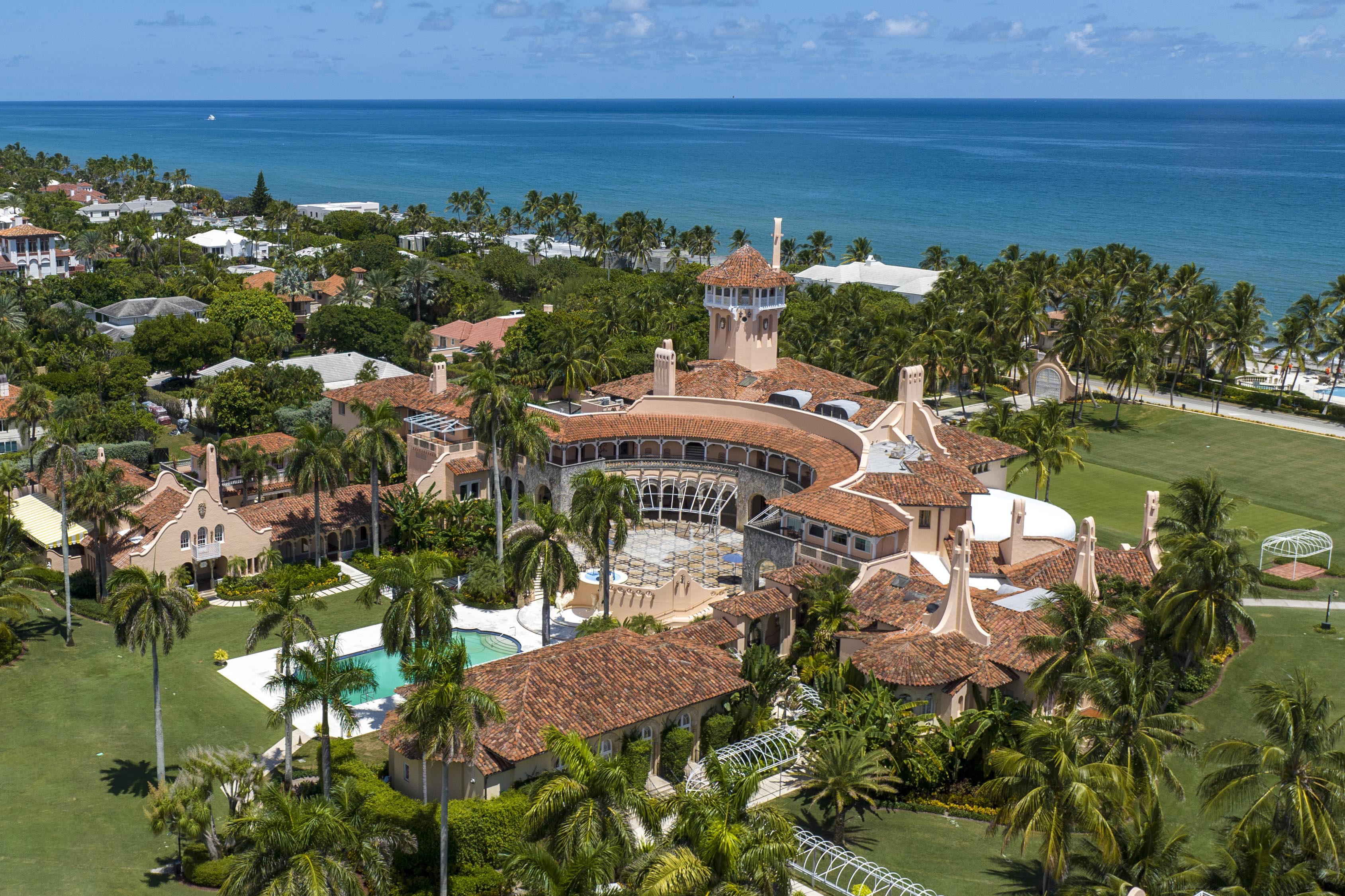 An aerial view of Trump's beachfront Mar-a-Lago estate in Palm Beach, Florida.