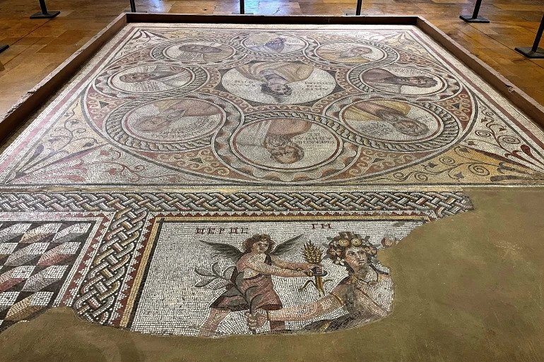 A roman mosaic near the entrance of the National Museum of Beirut [Maghie Ghali/Al Jazeera]
