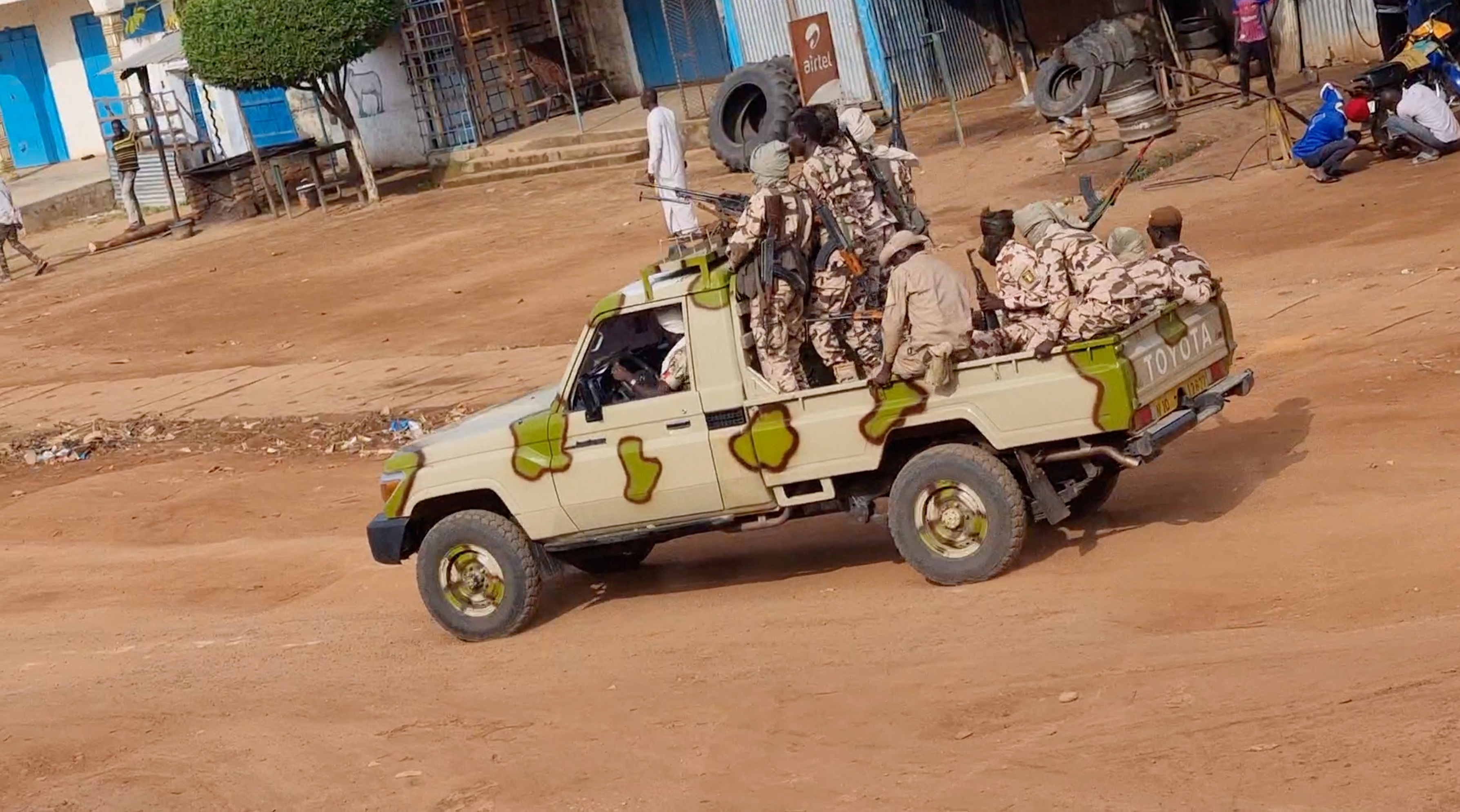 Police officials patrol as people protest in Moundou, Chad, October 20, 2022 in this picture obtained from social media. Hyacinthe Ndolenodji/via REUTERS