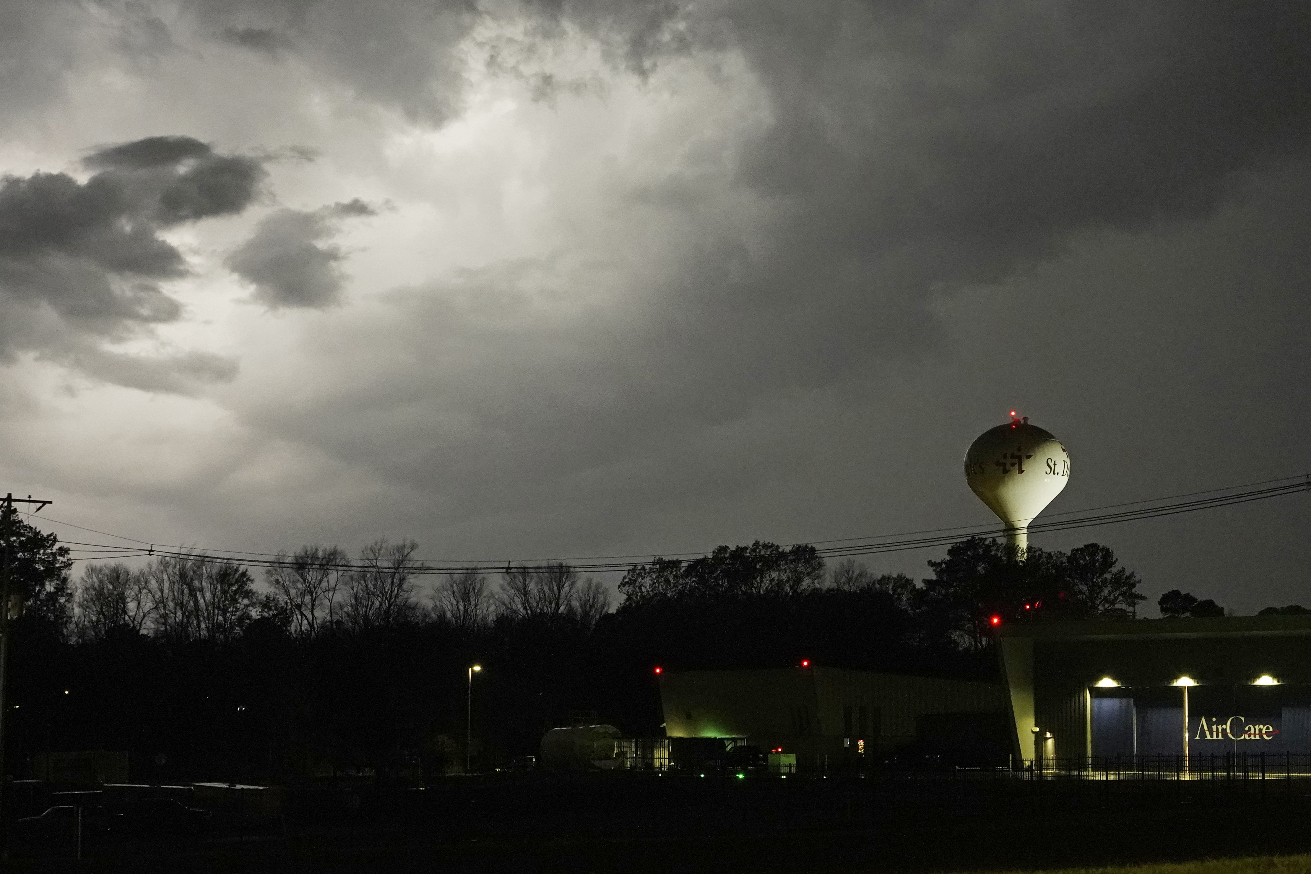 Lightning brightens the evening sky in Jackson, Miss