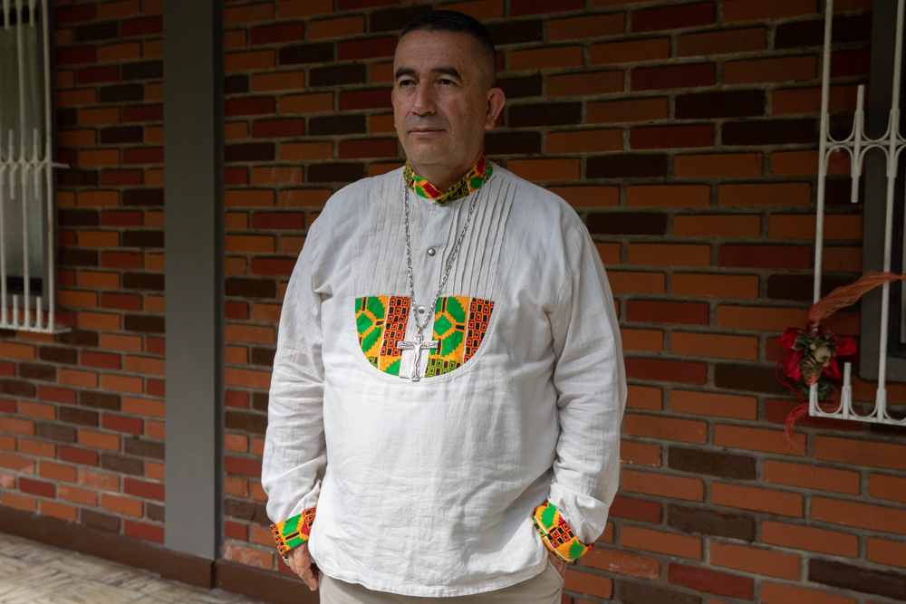 Bishop Ruben Dario Jaramillo in a white sweatshirt