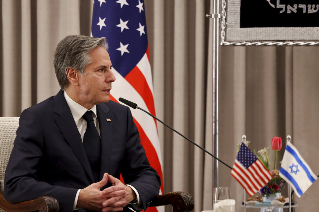 US Secretary of State Antony Blinken speaks after meeting with Israeli President Isaac Herzog in Jerusalem.
