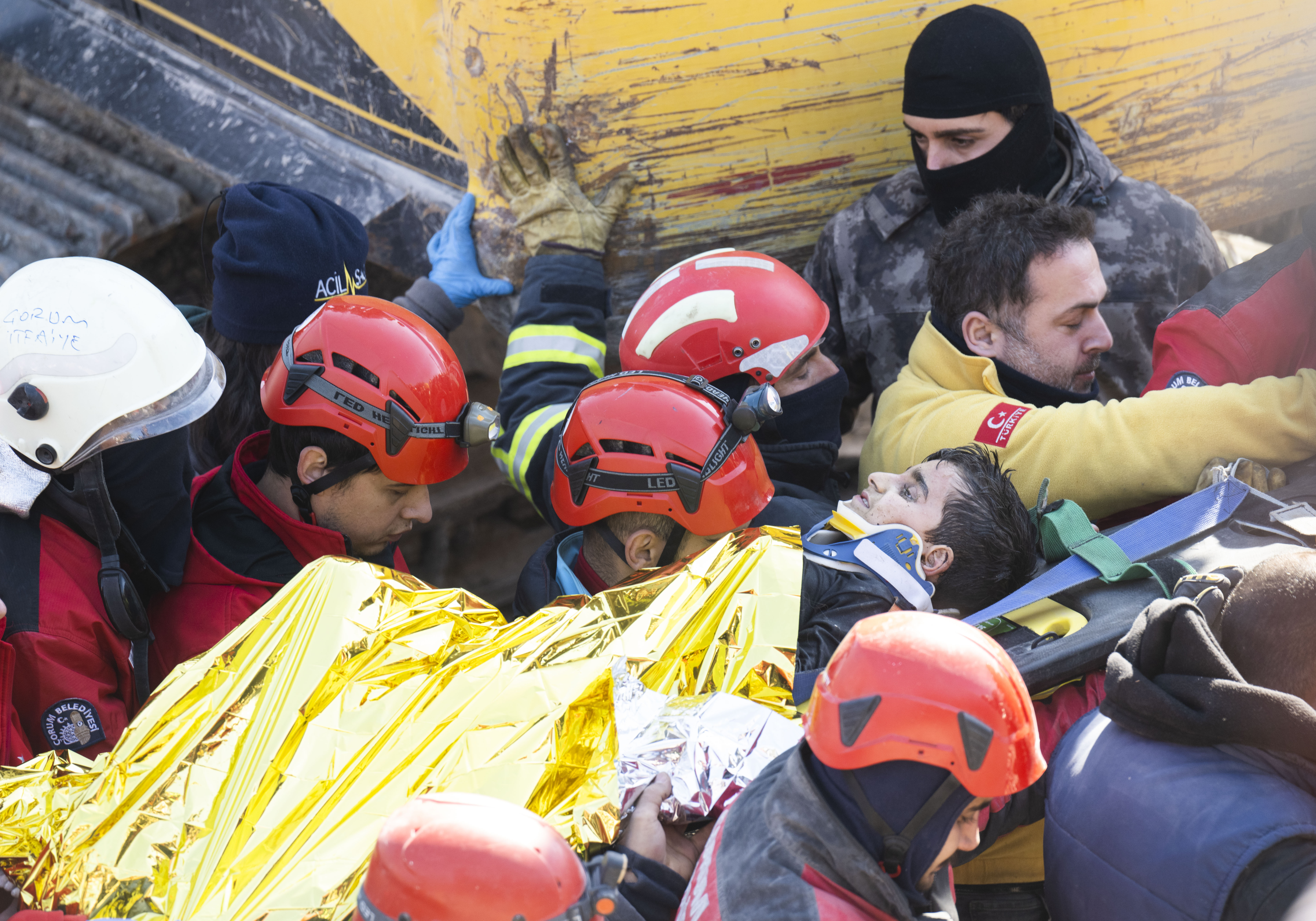 Seven-year-old Ahmet is rescued from under the rubble of a collapsed building 152 hours after the earthquakes that hit multiple provinces of Turkey, including Adiyaman.