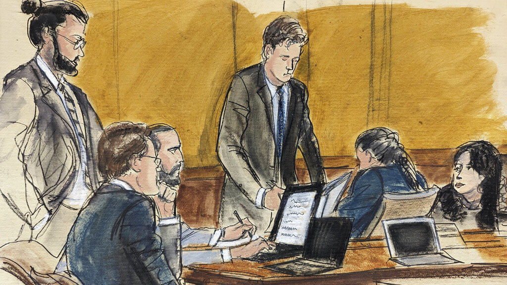 A court drawing shows Garcia Luna's defence team