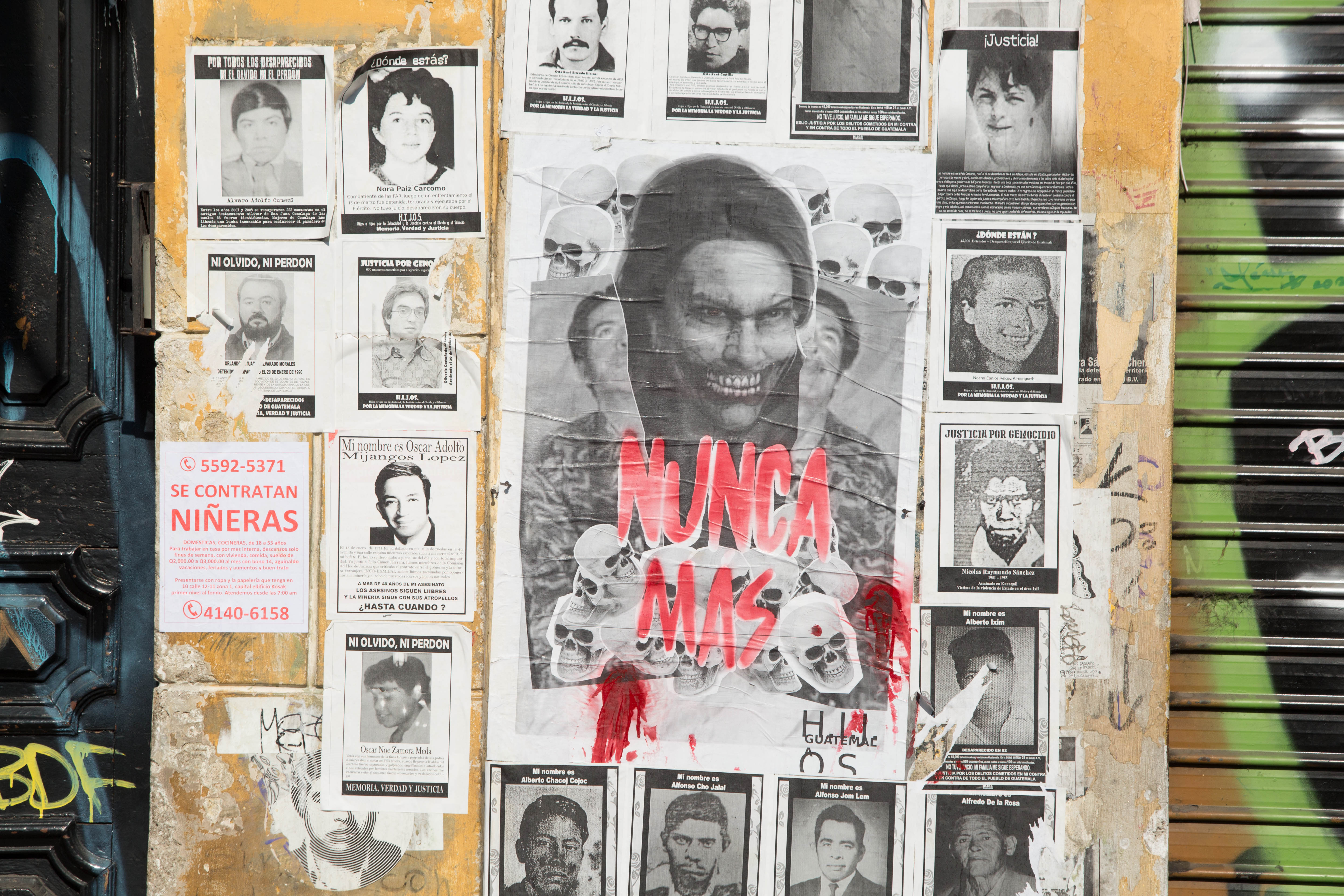 A poster showing the face of Rios alongside victims of her father's dictatorship