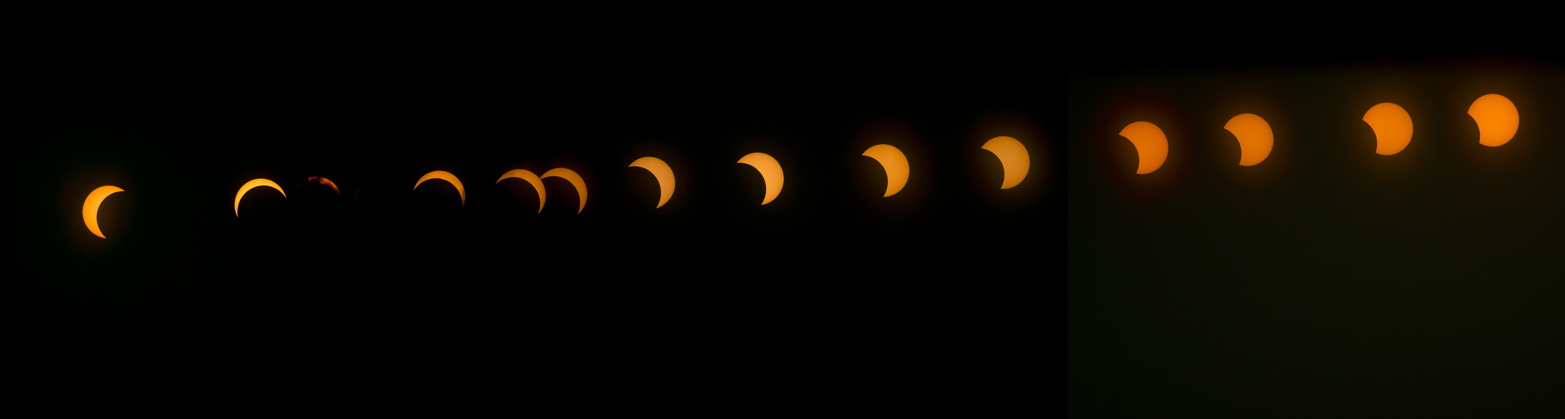 This combination image made from three multiple exposure images shows the transition from right to left of a hybrid solar eclipse seen over Lake Oloidien near Naivasha in Kenya Sunday, Nov. 3, 2013. A rare solar eclipse swept across parts of the US, Africa and Europe on Sunday with some areas witnessing a total blackout and others experiencing a partial version