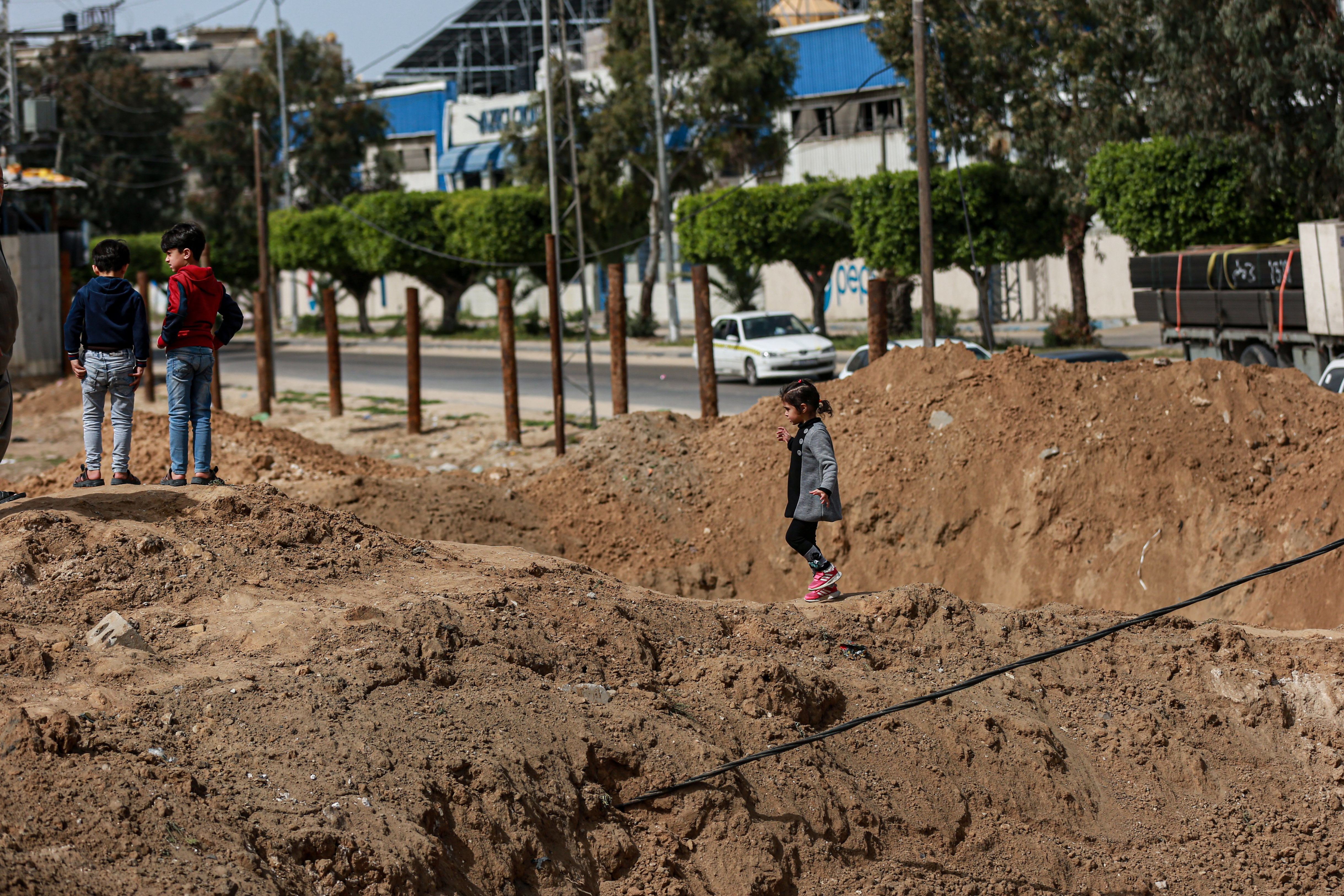 Children in the bombing area