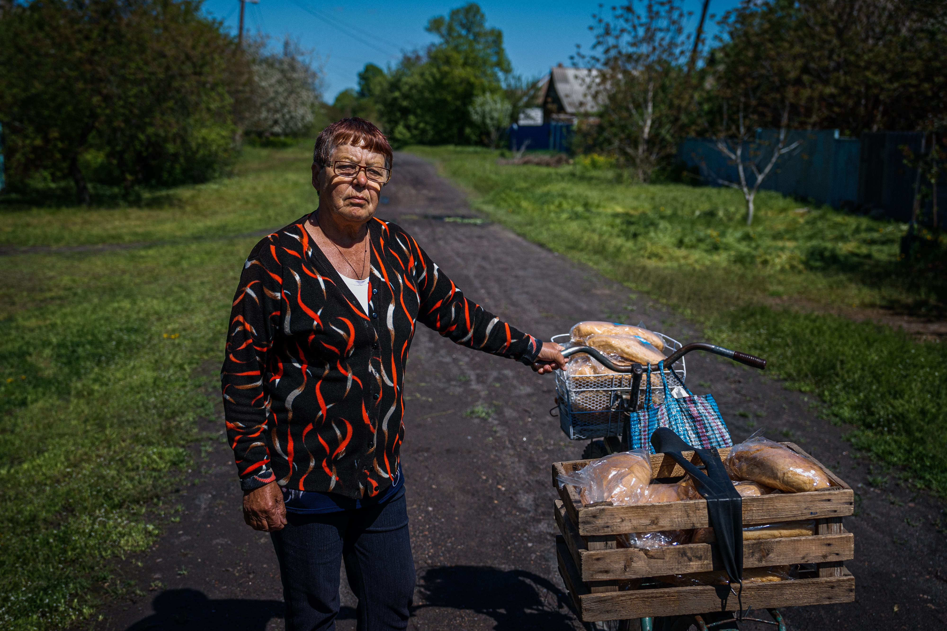bags of bread at a distribution spot in Siversk, Donetsk region