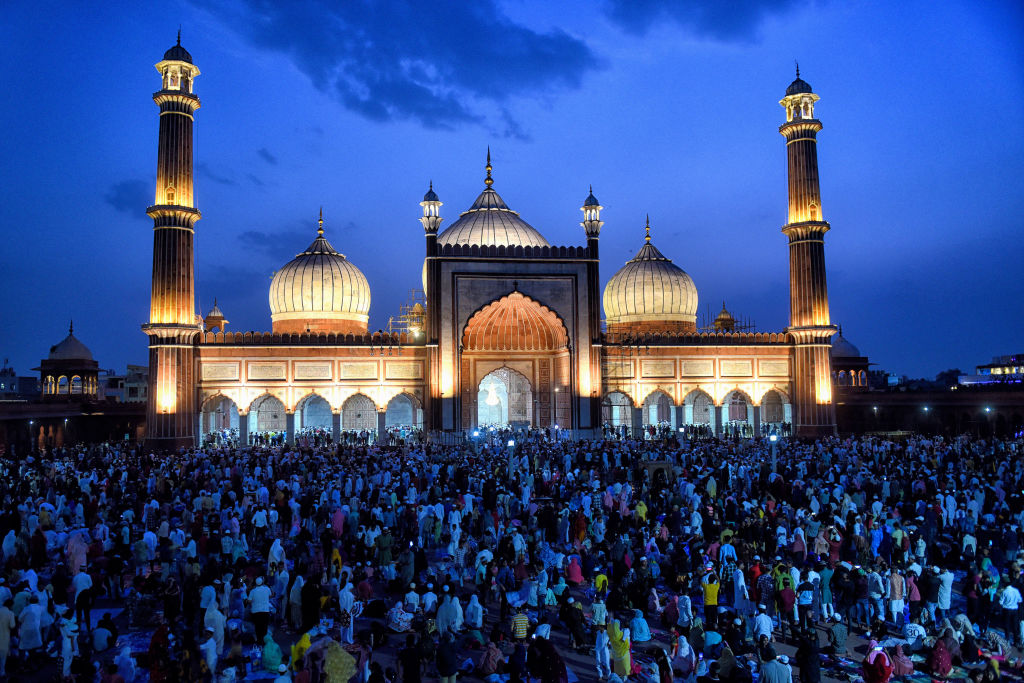 Illuminated Jama Masjid mosque ahead of Eid