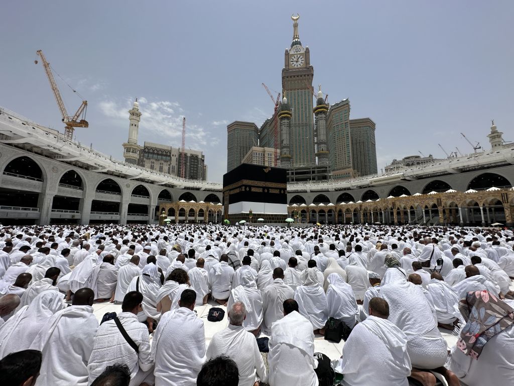 Prospective pilgrims perform prayer at the Masjid al-Haram during their Hajj pilgrimage in Mecca, Saudi Arabia on June 23, 2023