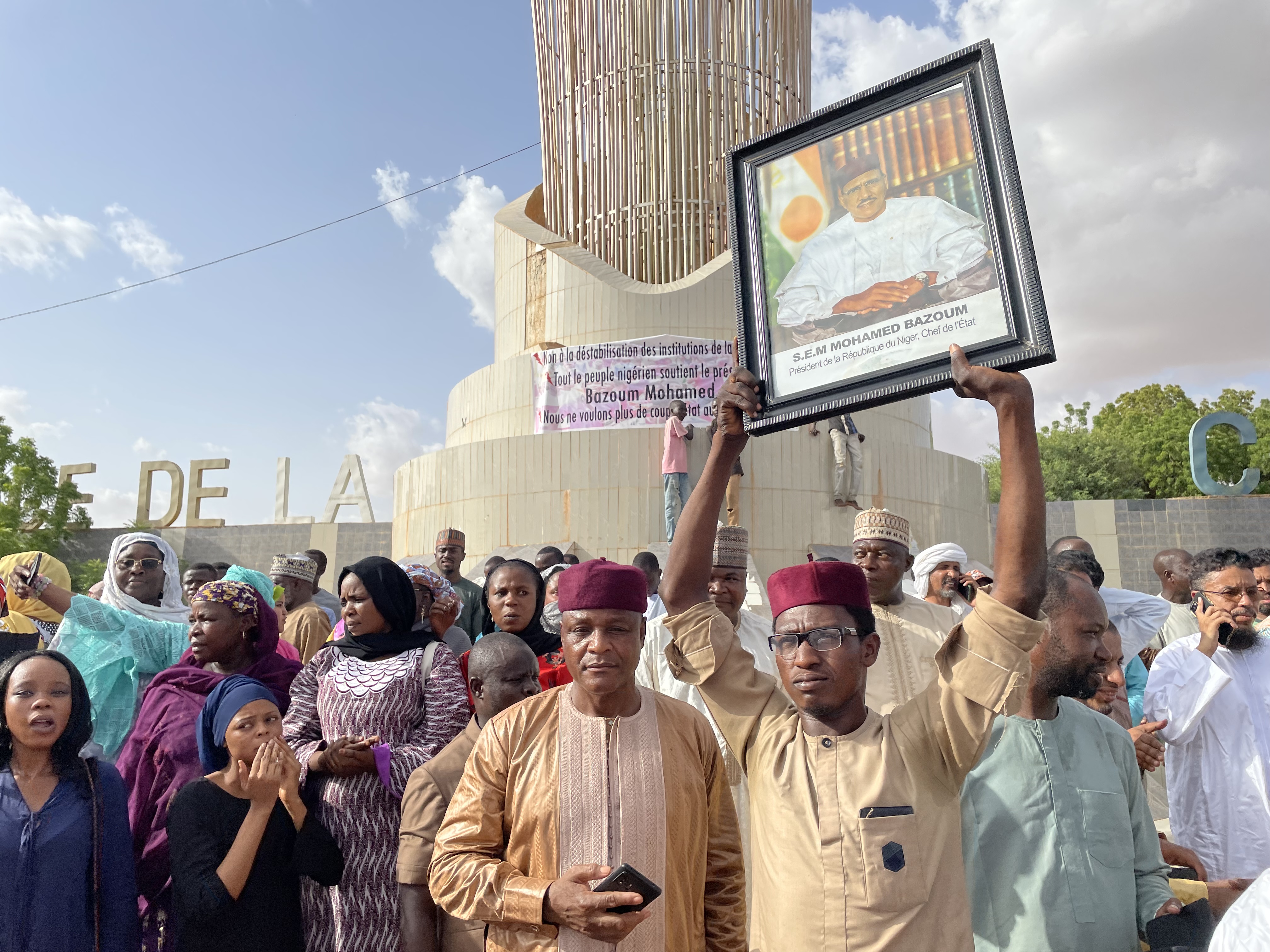 Supporters of Nigerien President Mohamed Bazoum gather to show their support for him in Niamey