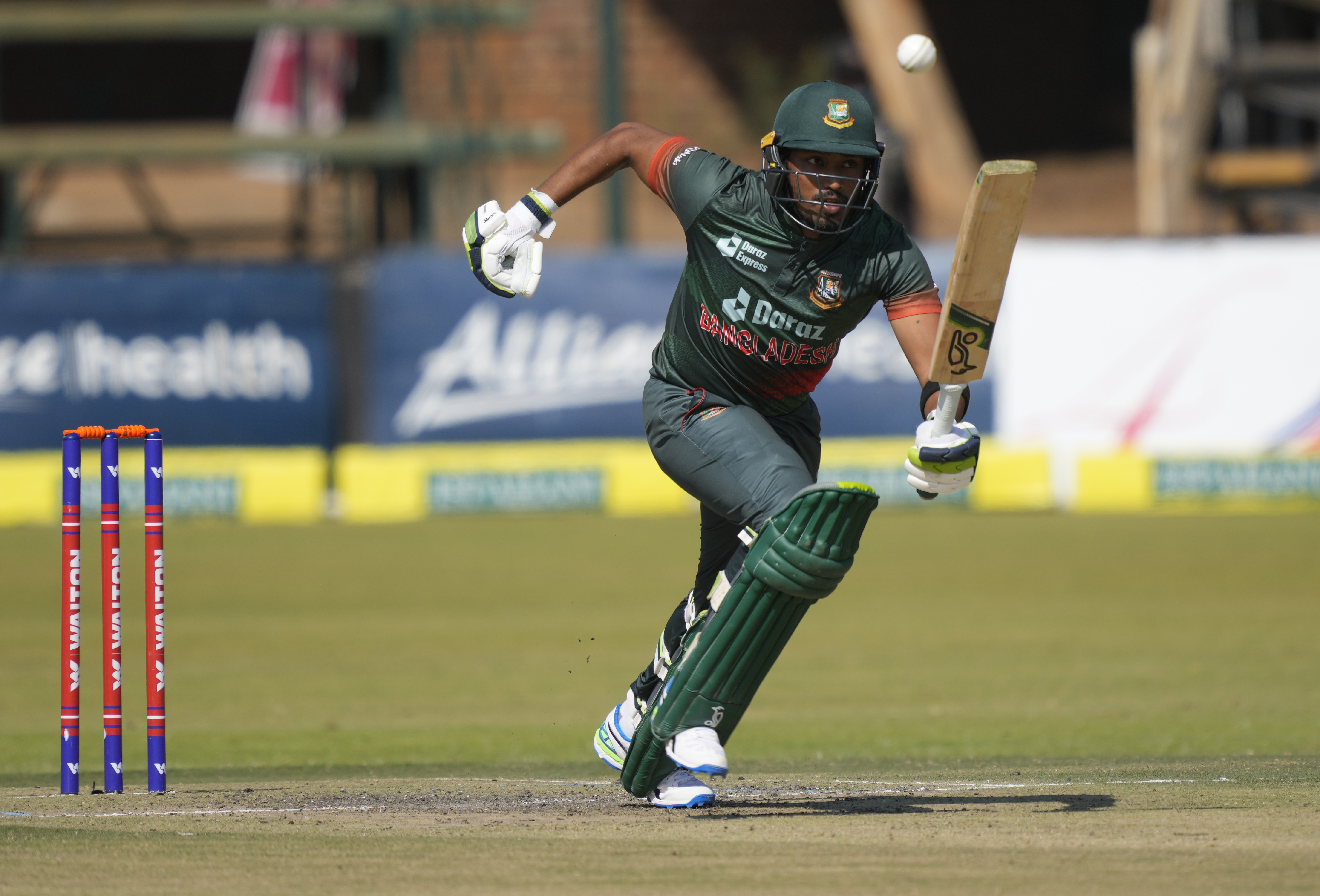 Bangladesh batsman Tamim Iqbal makes a quick run on the final day of the One-Day International cricket match between Zimbabwe and Bangladesh at Harare Sports Club in Harare, Zimbabwe, Wednesday, Aug, 10, 2022. (AP Photo/Tsvangirayi Mukwazhi)