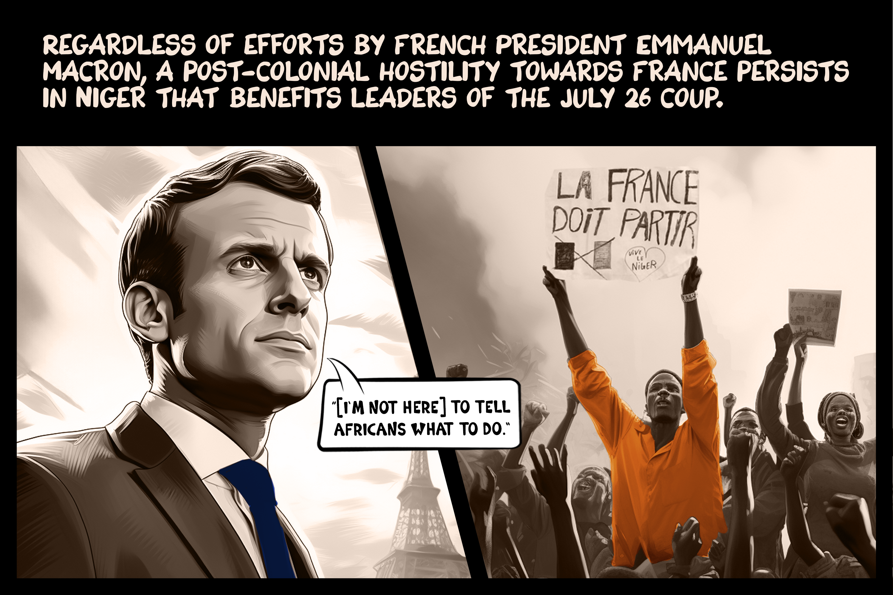 Regardless of efforts by French President Emmanuel Macron, a post-colonial hostility towards France persists in Niger that benefits leaders of the July 26 coup.