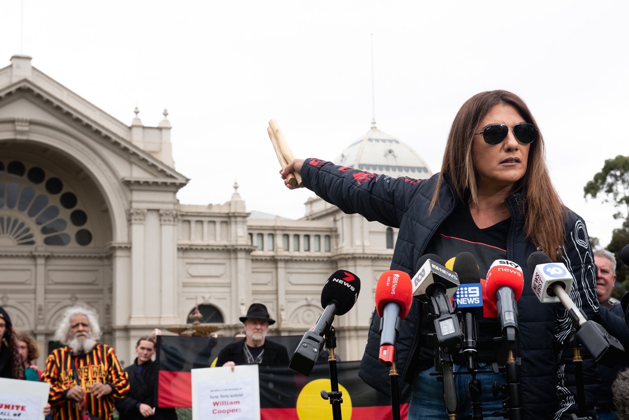 Lidia Thorpe speaking to the media after receiving a death threat