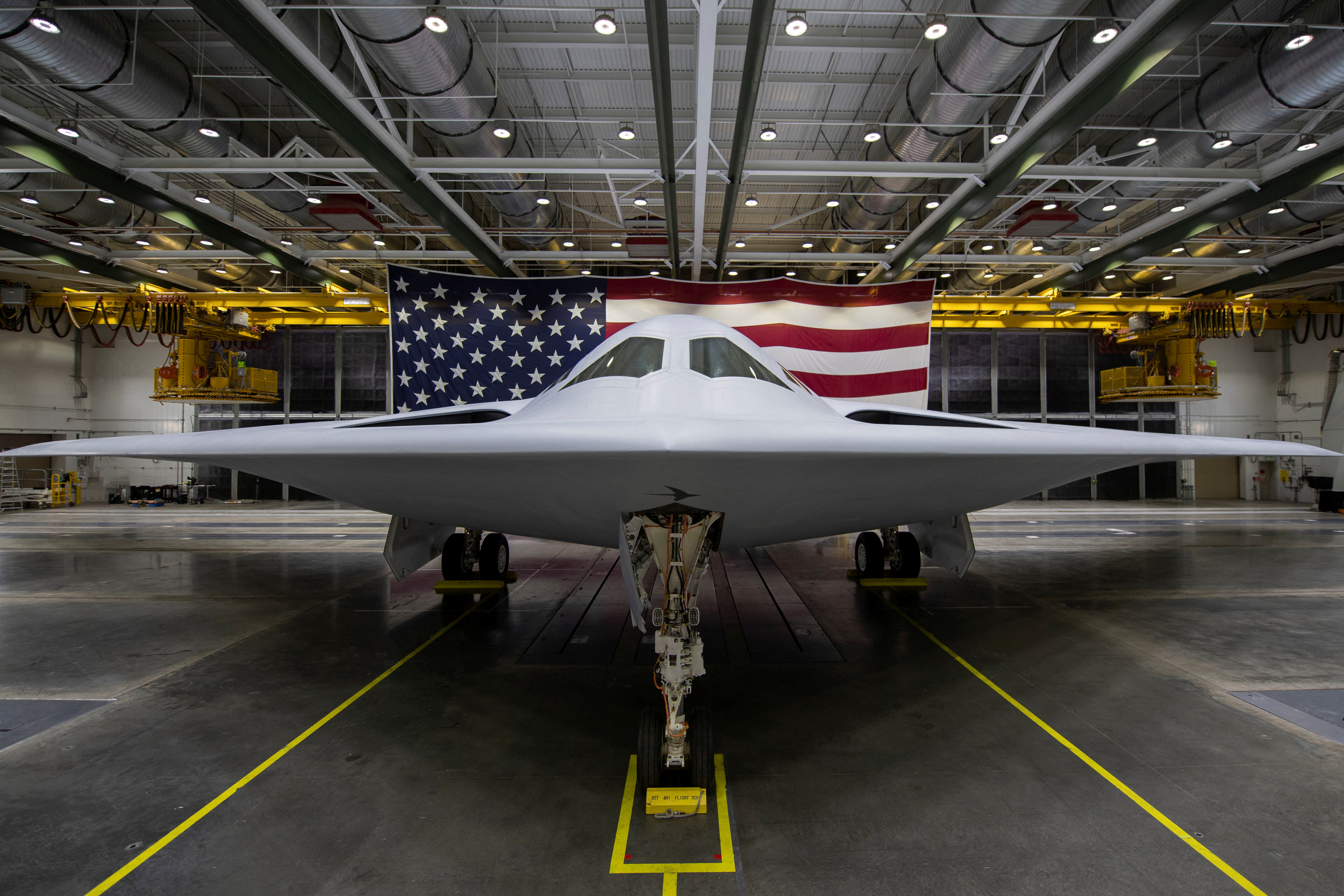 The B-21 Raider, a new high-tech stealth bomber developed for the US Air Force, is seen in an undated photograph in Palmdale, California, US, released on December 2, 2022