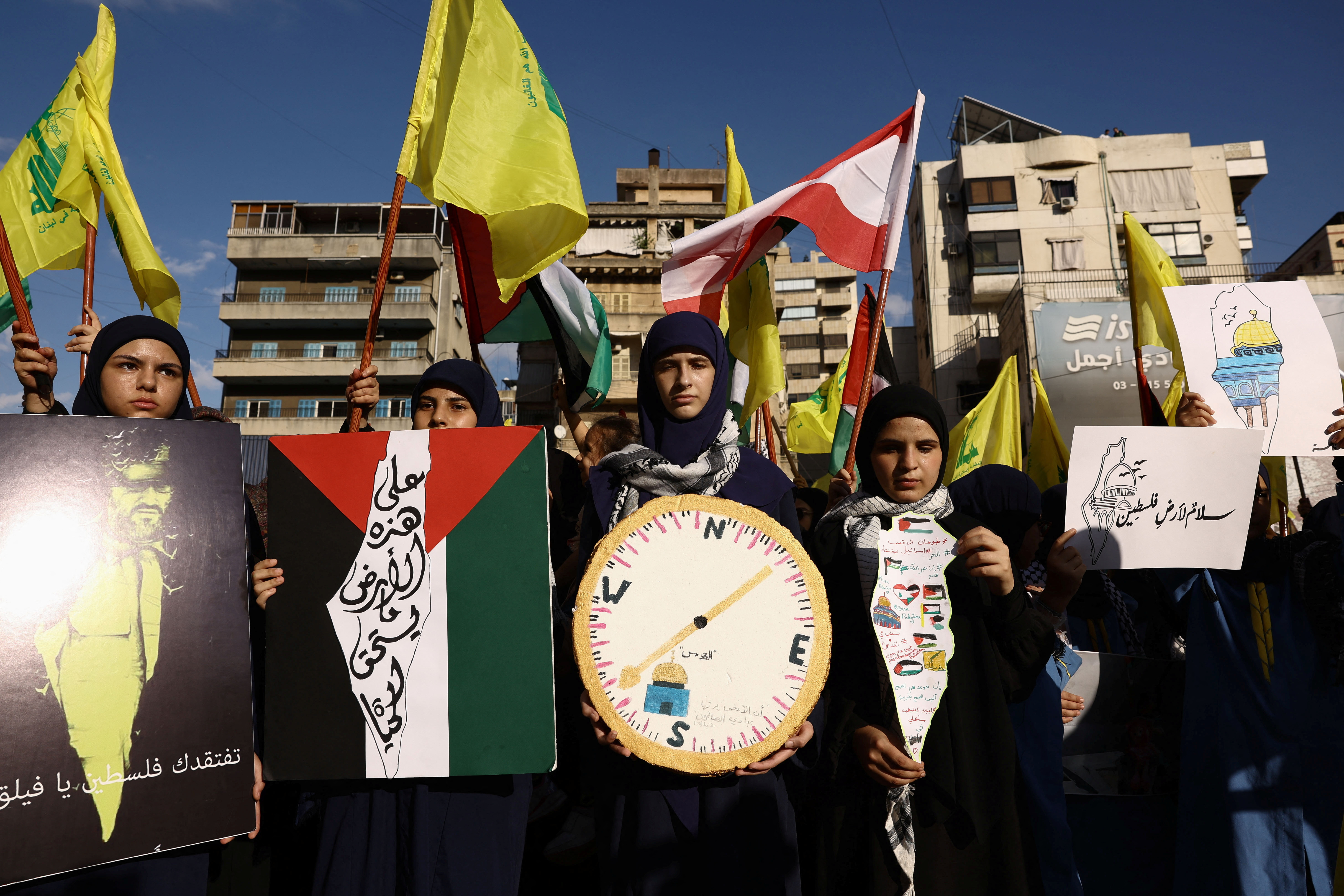 People protest in solidarity with Palestinians in Gaza, amid the ongoing conflict between Israel and Palestinian Islamist group Hamas, in Beirut, Lebanon
