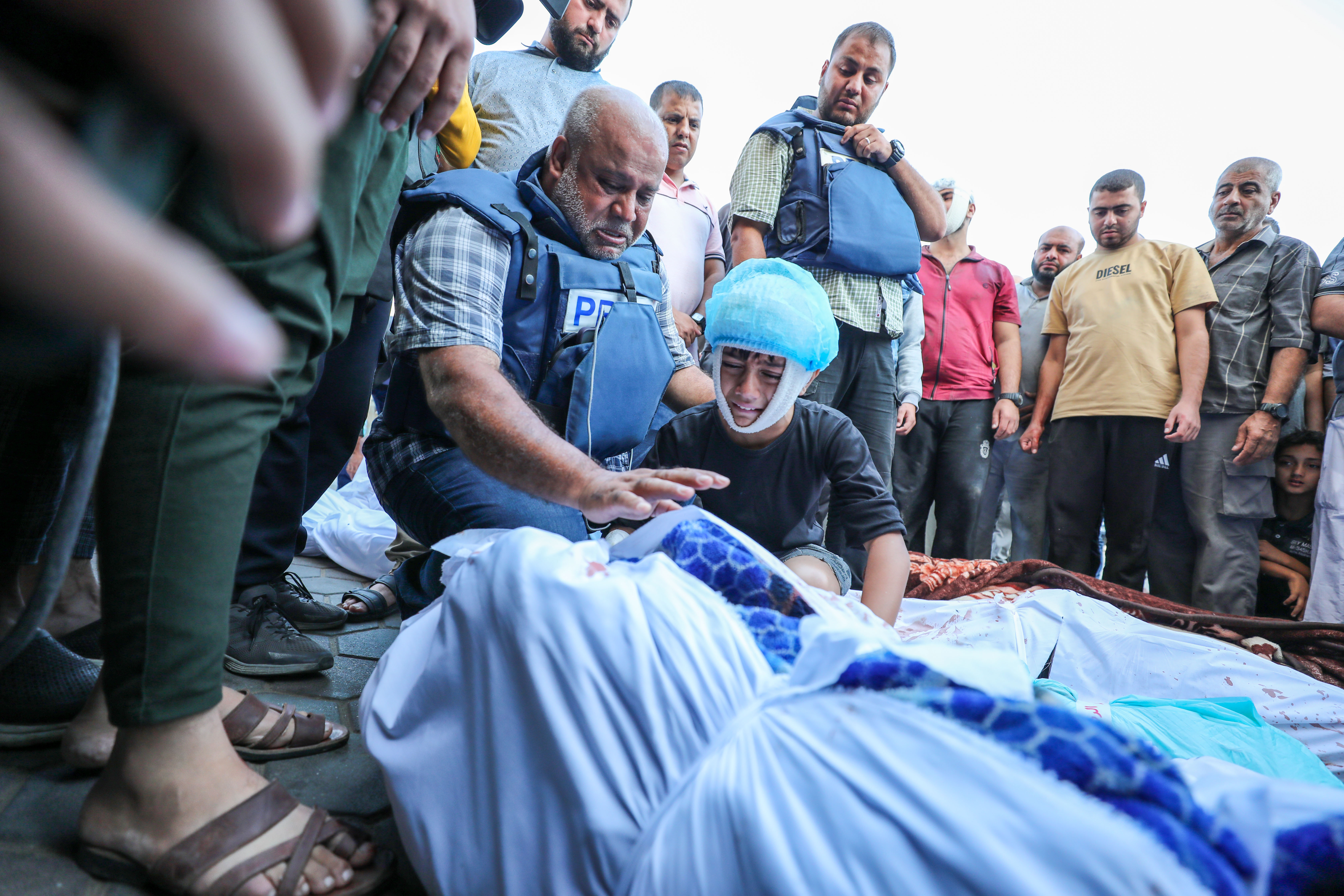 Al Jazeera's Wael Dahdouh at the funeral of his family members killed in an Israeli strike