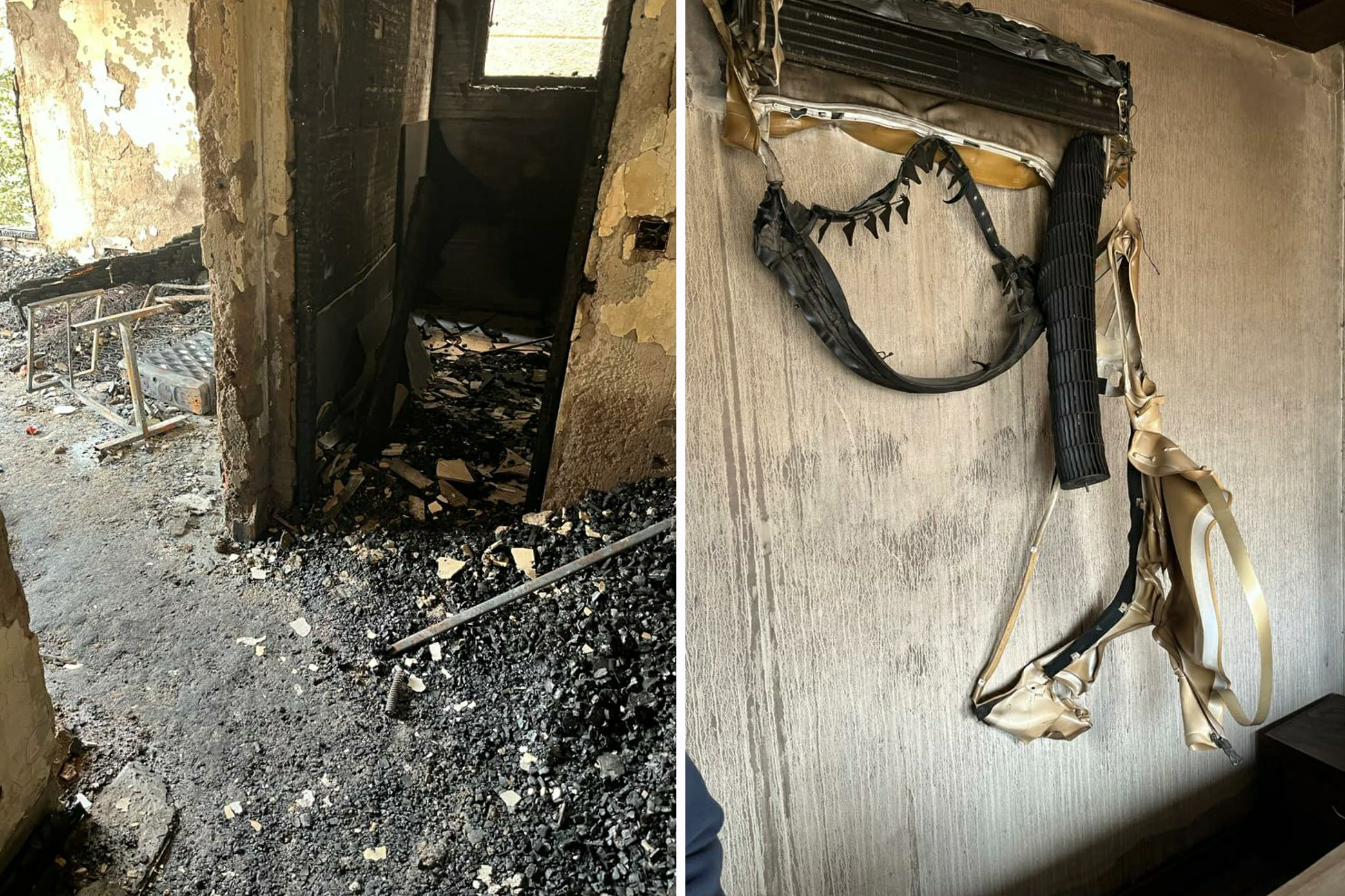 LEFT: View of Room 302 at Antara Care Home for Seniors. RIGHT: The air conditioning unit in Room 301 of Antara Care Home for Seniors in Delhi, India where Kanchan Arora was staying
