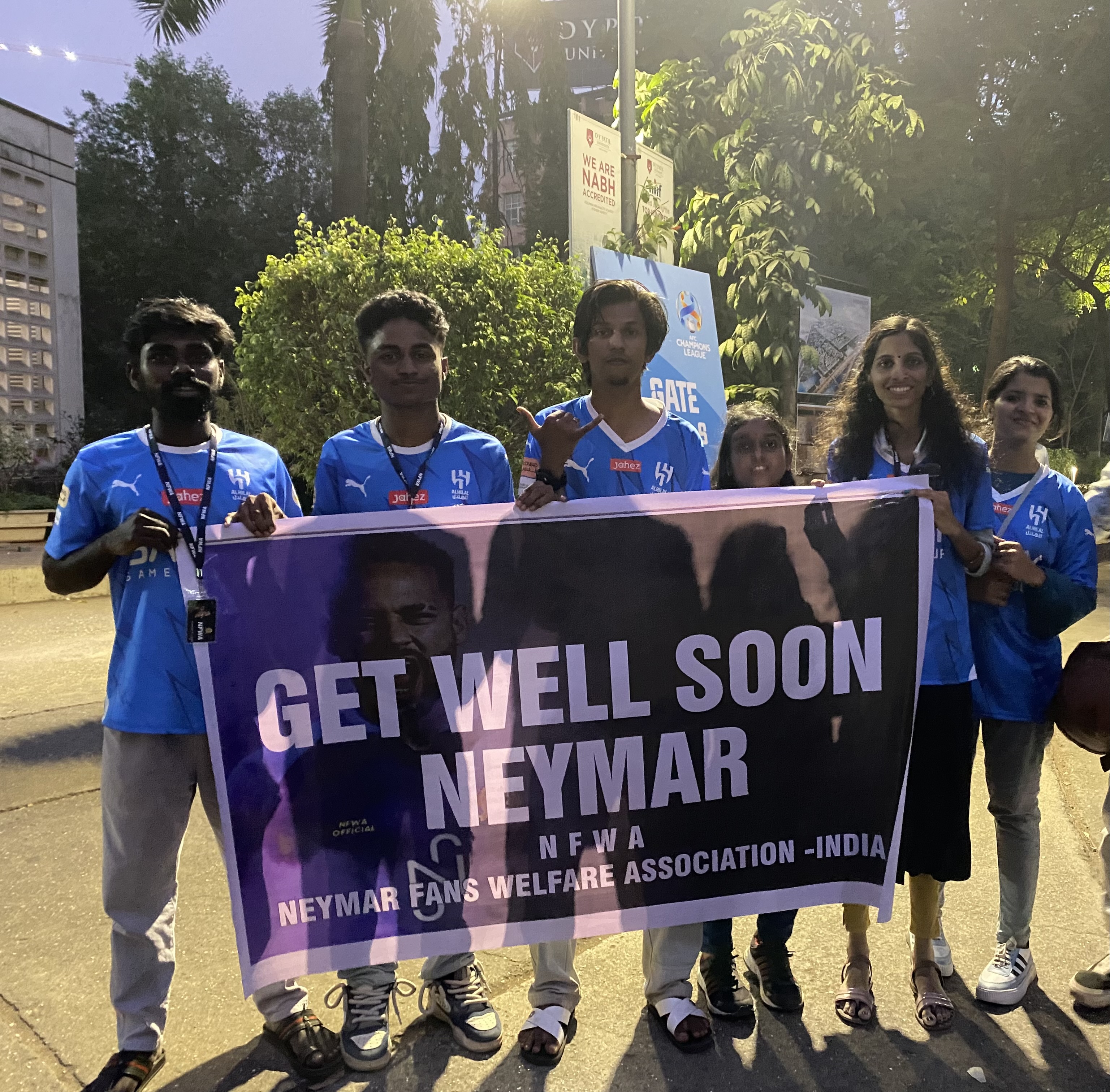 Fans from Kerala in south India traveled to Mumbai for the game, carrying a banner wishing Neymar well