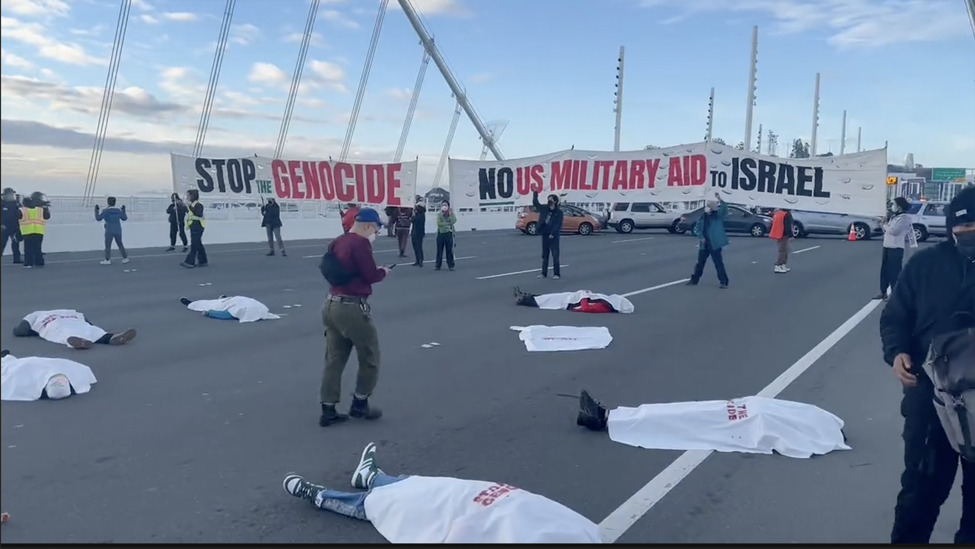 Protesters shut down San Francisco’s Bay Bridge during rush hour as they called for a ceasefire in Gaza.