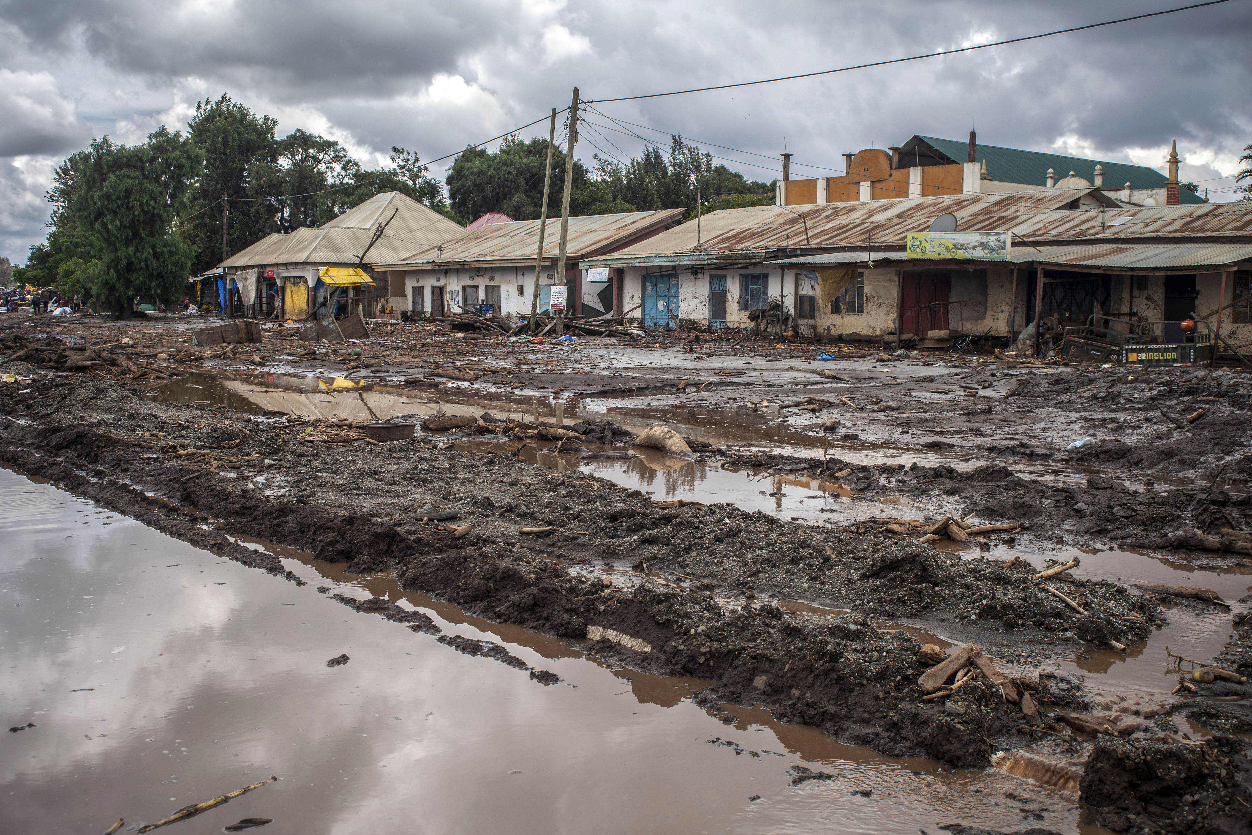 Streets are seen covered on mud following landslides and flooding triggered by heavy rainfall in Katesh, Tanzania.