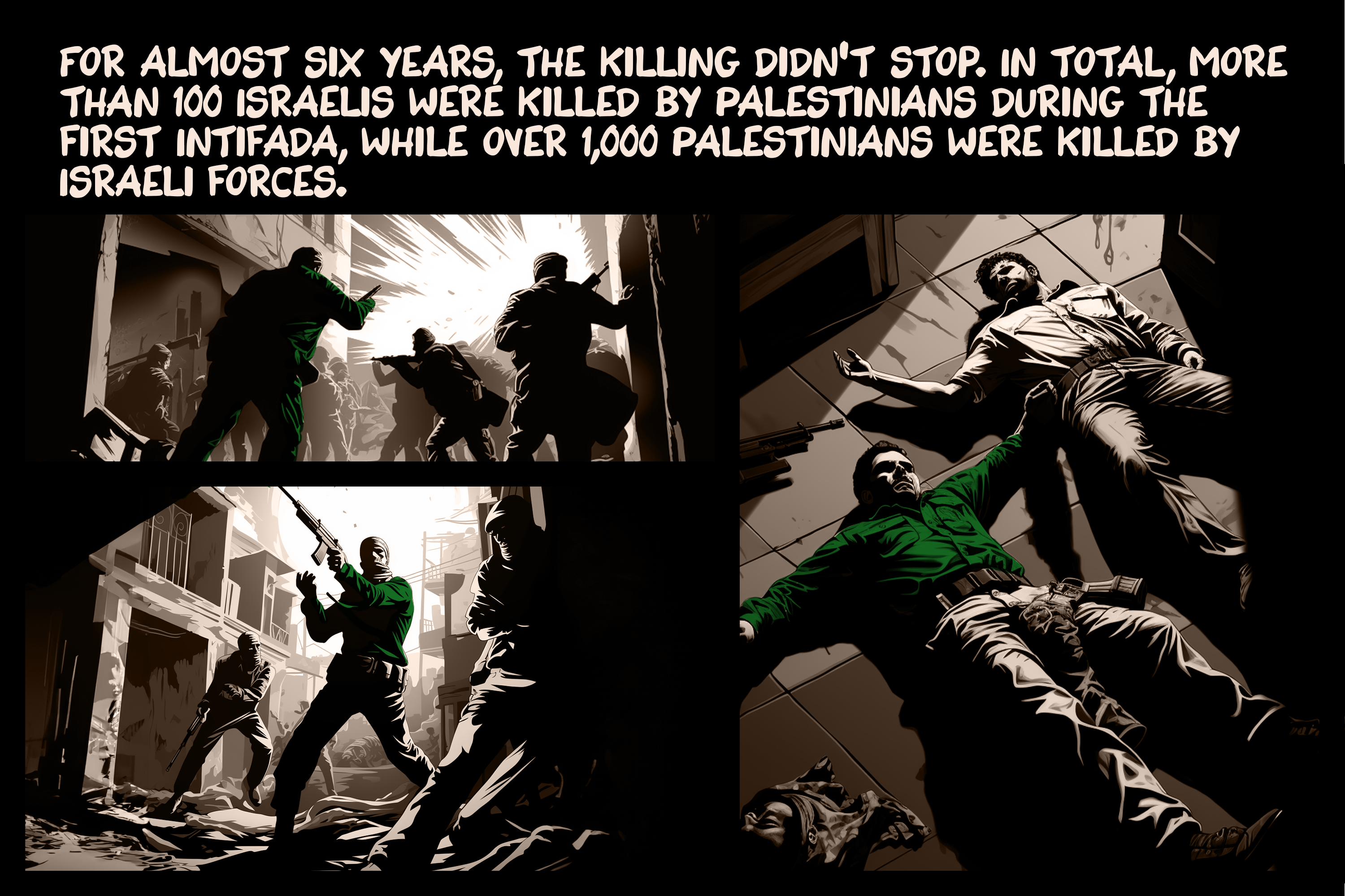 Palestinians threw rocks. Israelis fired bullets. Israeli soldiers deliberately beat protesters to break bones. There was torture by the Israelis. They were also accused of torture. The UN Security Council would go on to condemn the Israeli government’s actions.