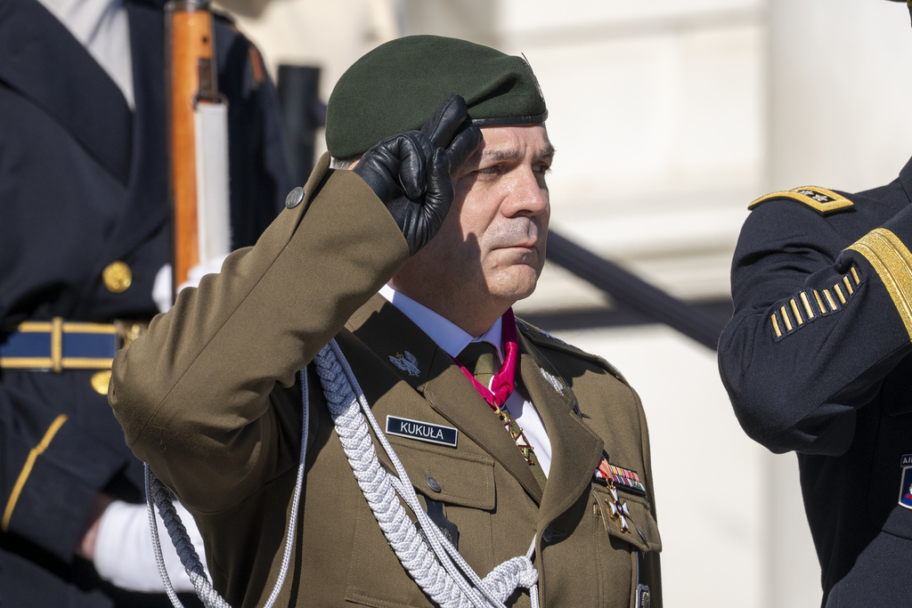 Chief of the General Staff of Poland General Wieslaw Kukula salutes during a ceremony