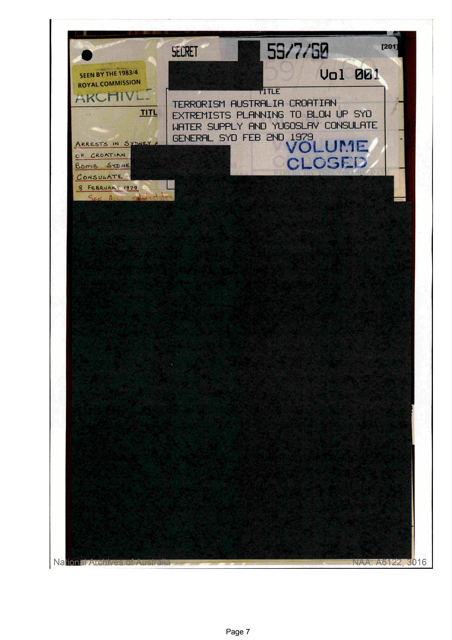 The cover of the intelligence file for the Croatia Six