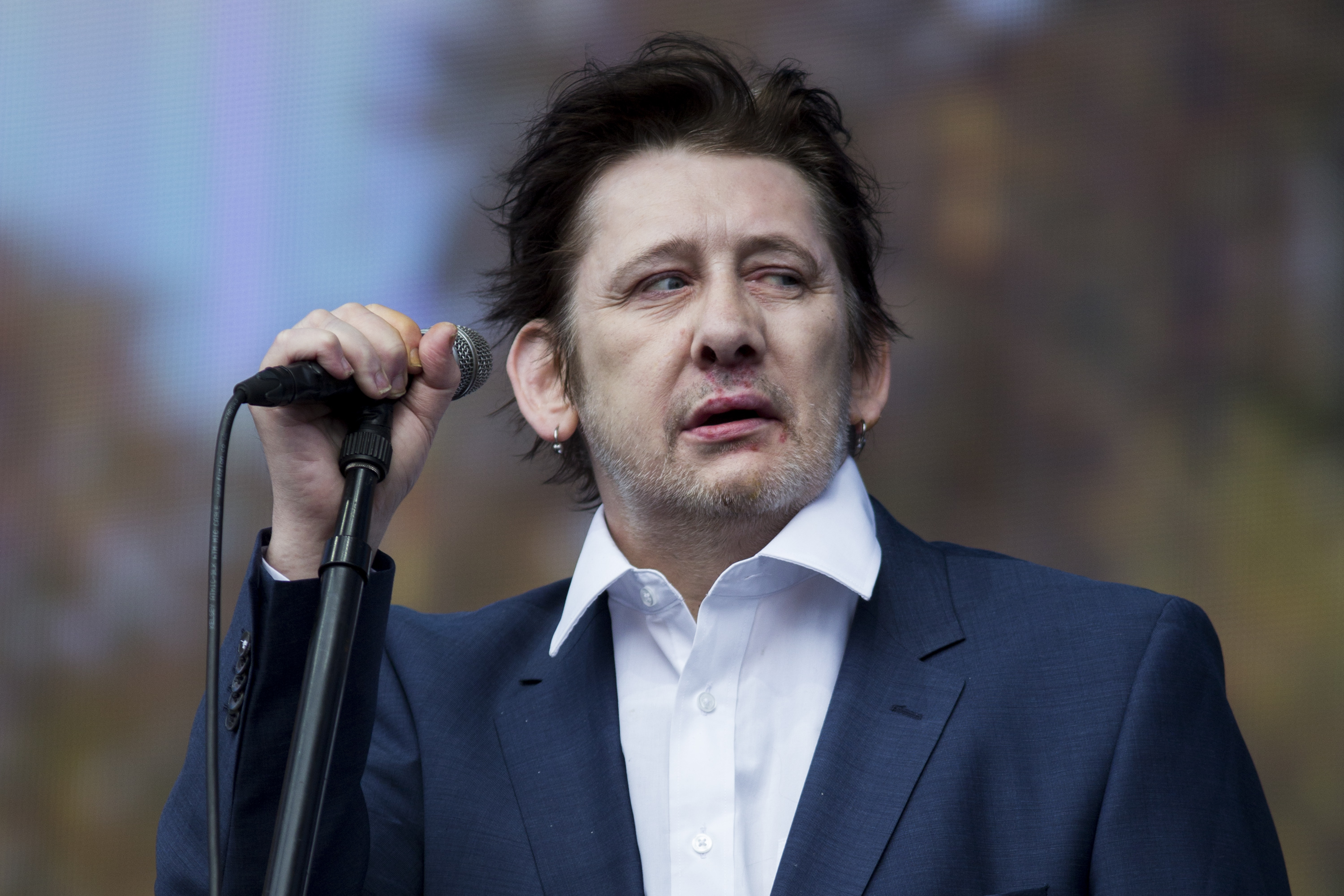 Shane MacGowan of The Pogues performs on stage at British Summer Time Festival